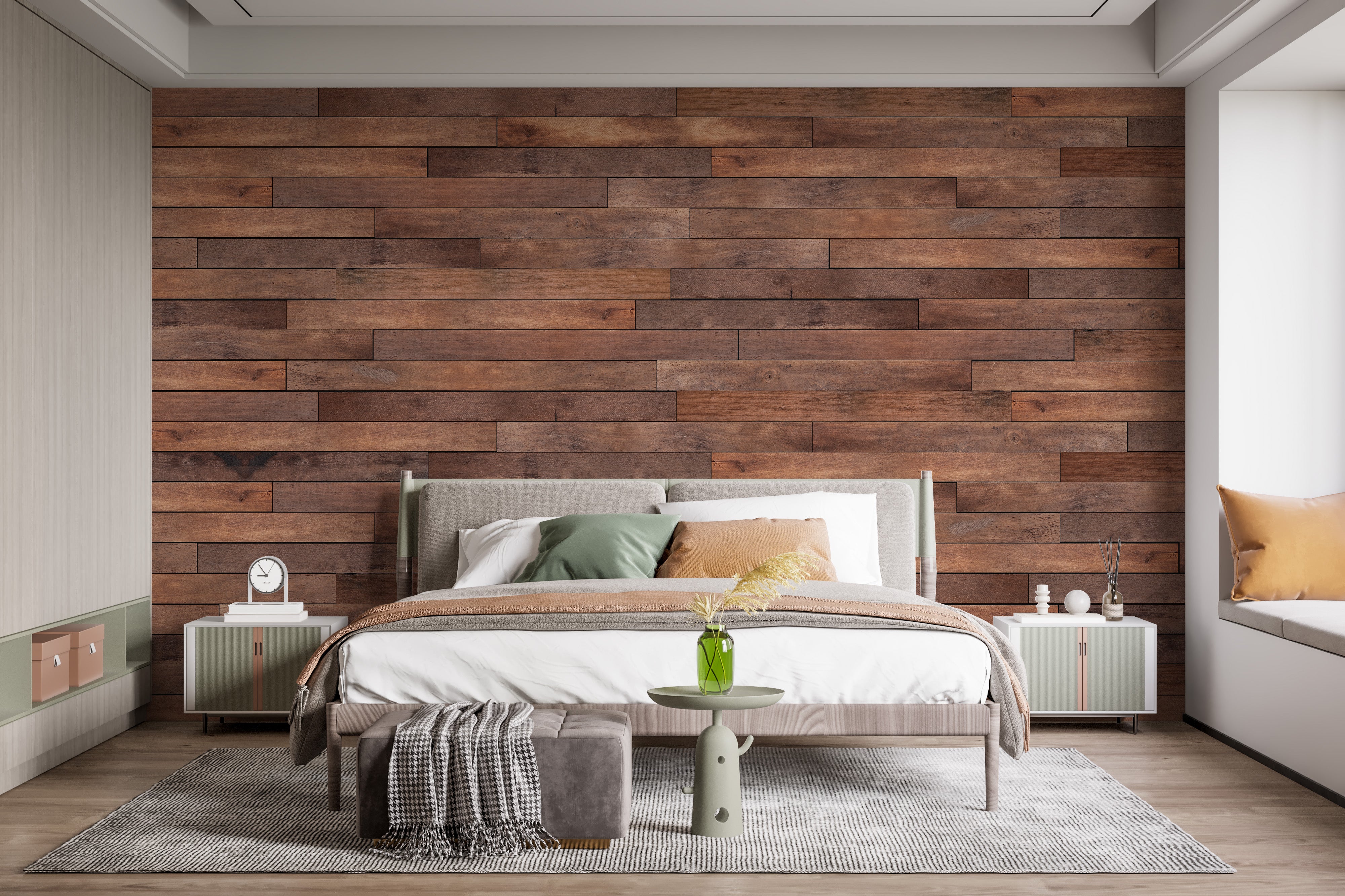 Brown wooden striped wallpaper mural for rustic decor