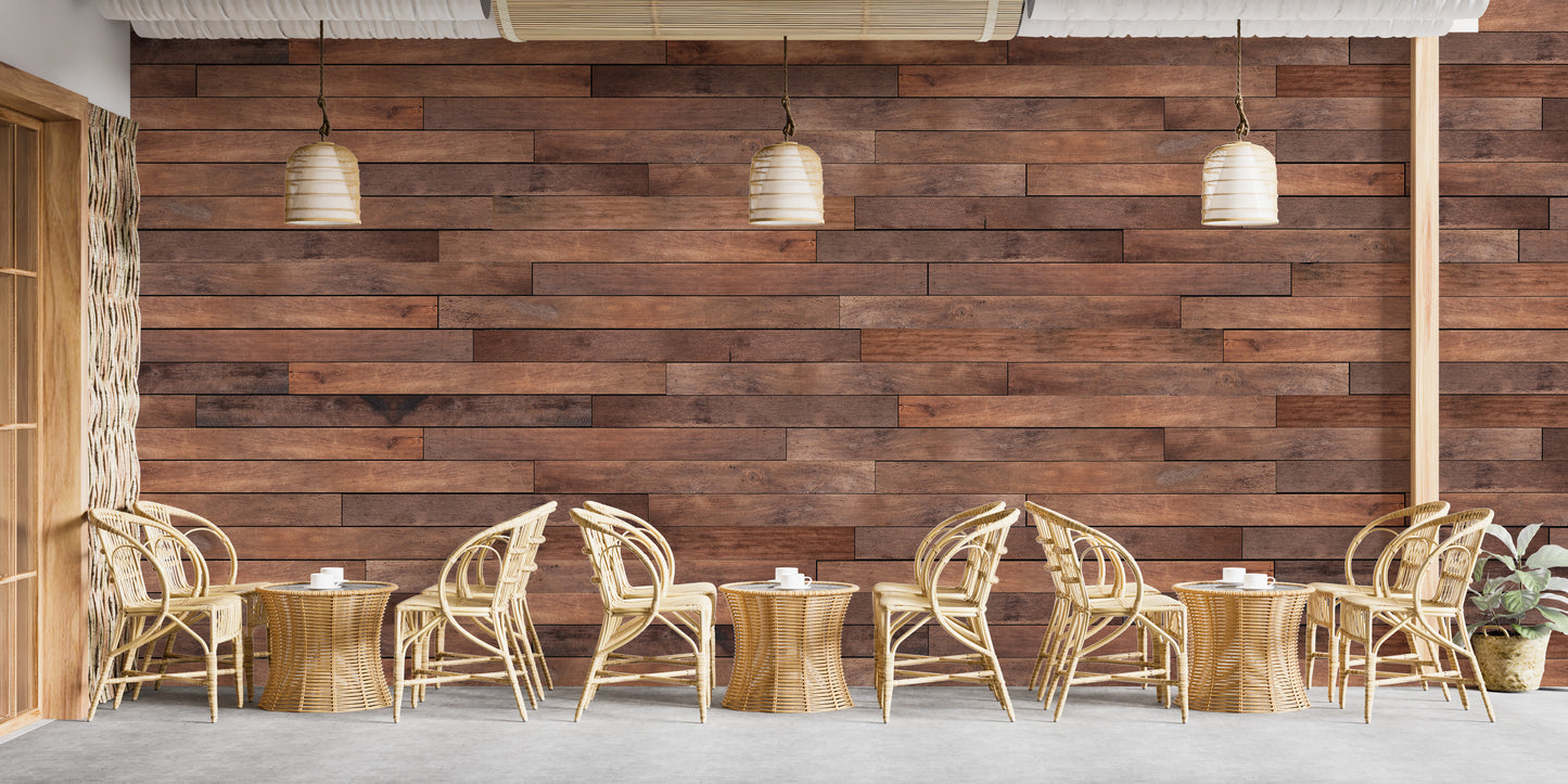 Natural wood striped wallpaper mural in brown shades