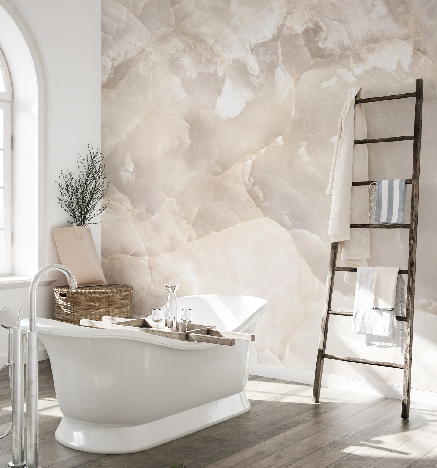 Natural stone beige marble wall mural with a glitter finish