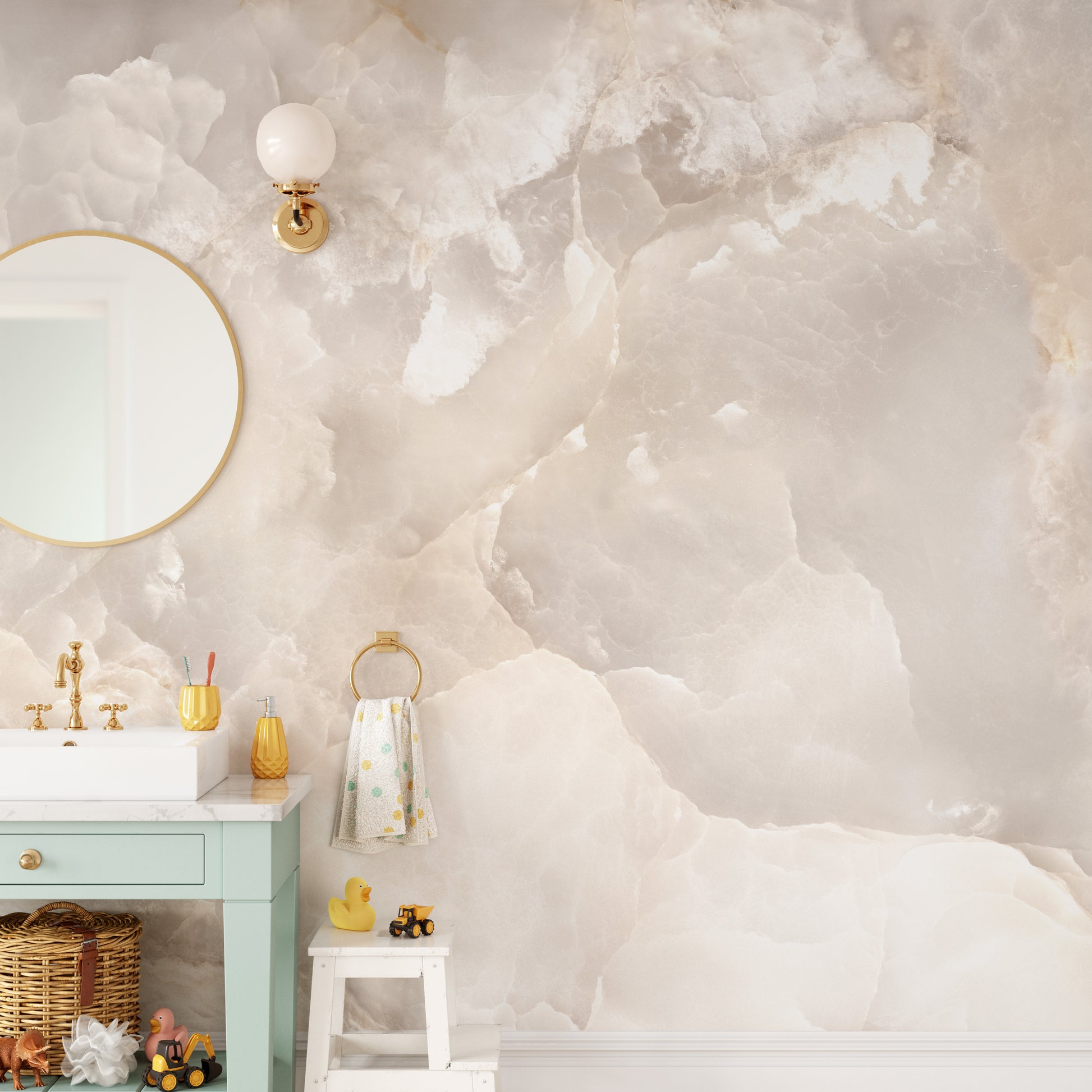 Luxurious beige marble wallpaper mural with glitter accents