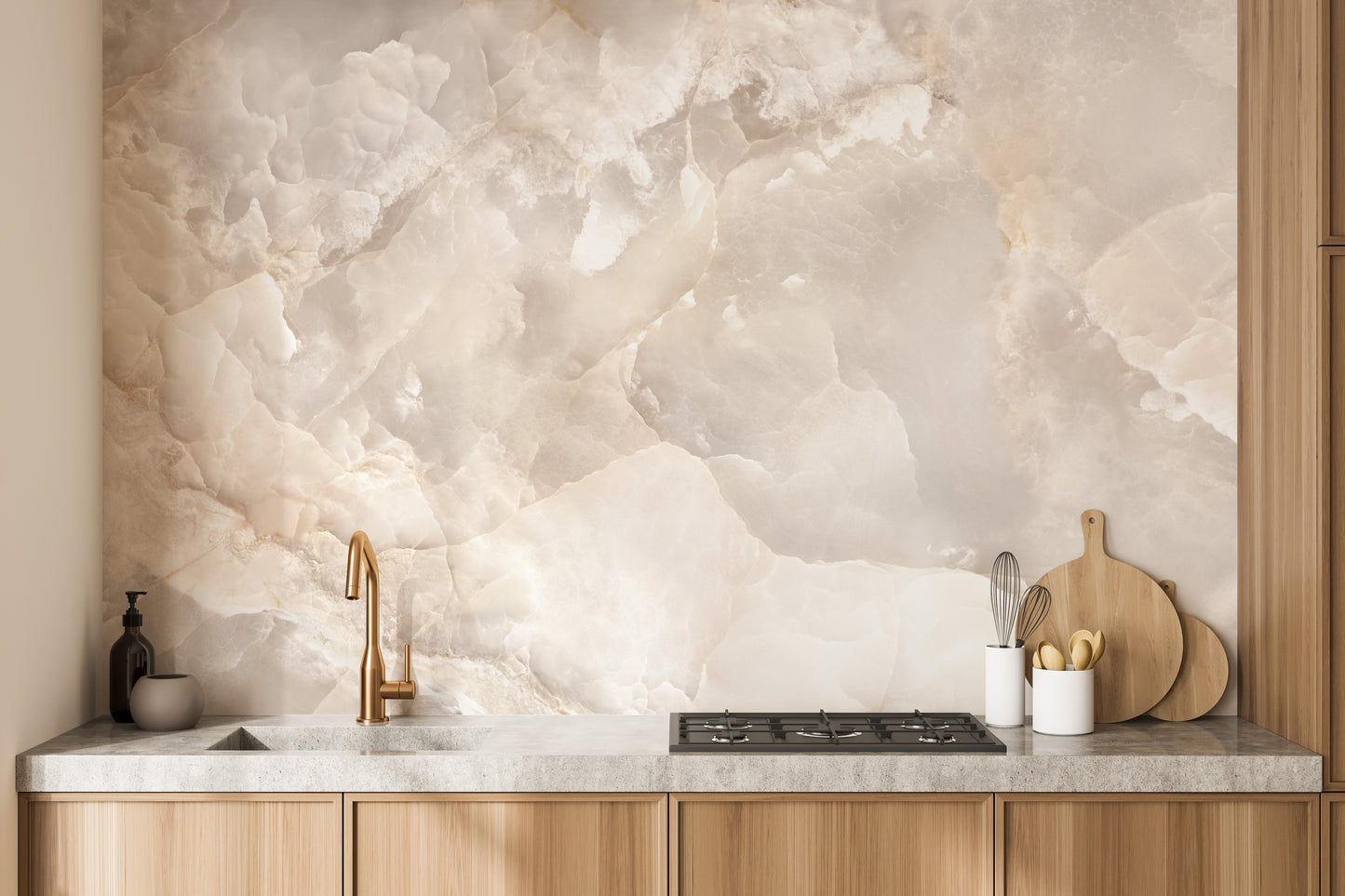 Glitter stone wall mural with beige marble texture design