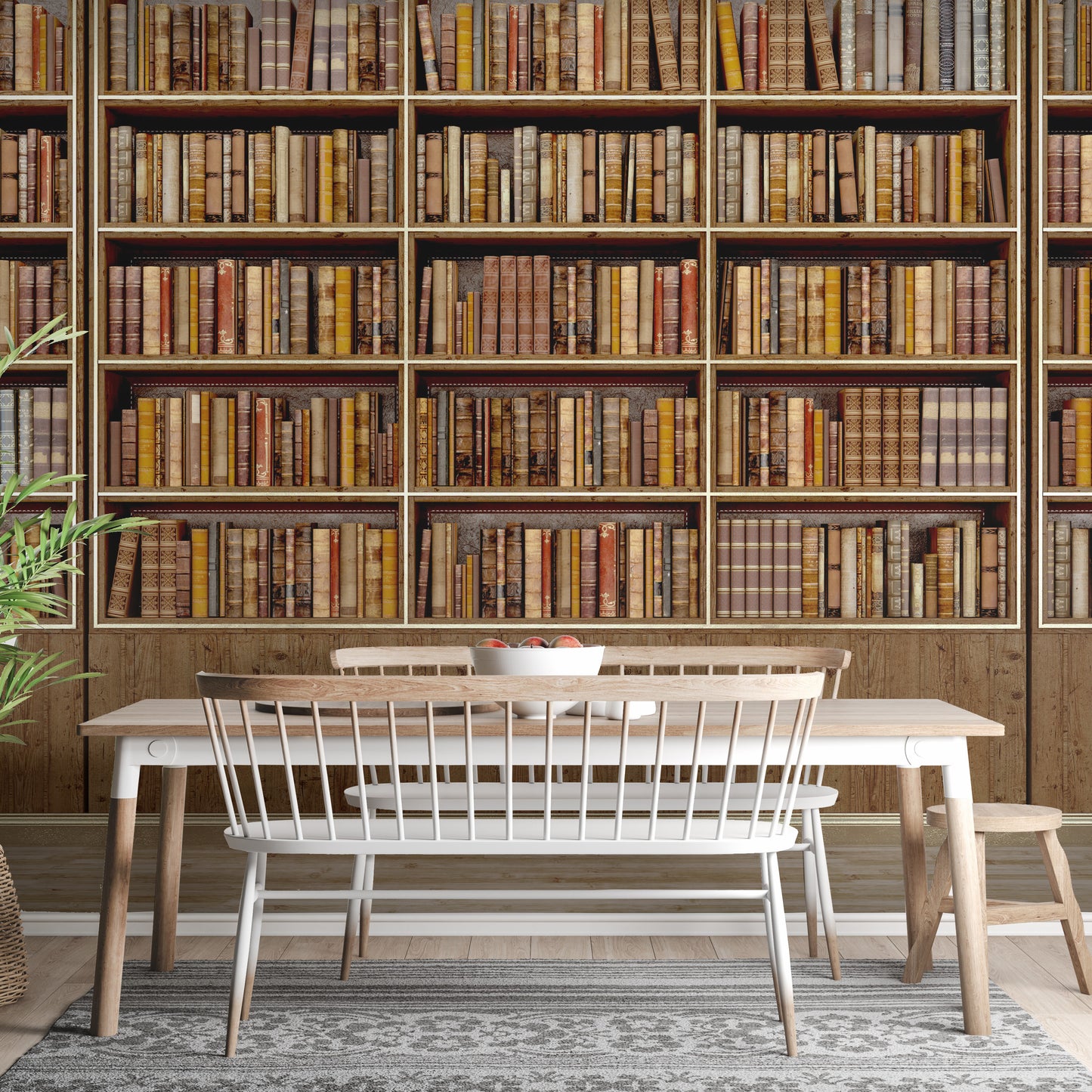 Nostalgic wallpaper mural with a bookish retro theme