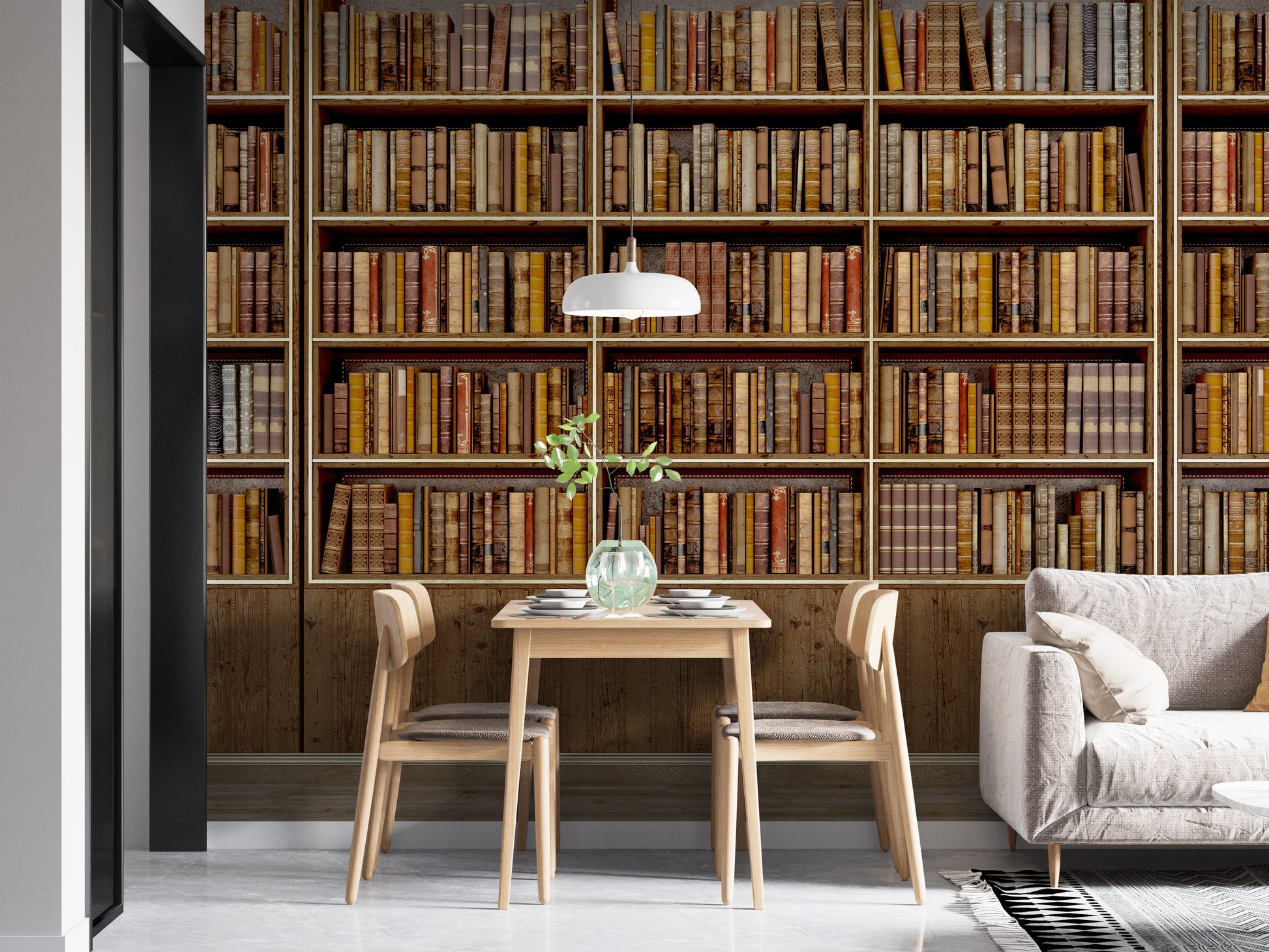 Vintage-inspired bookish wallpaper mural for study rooms