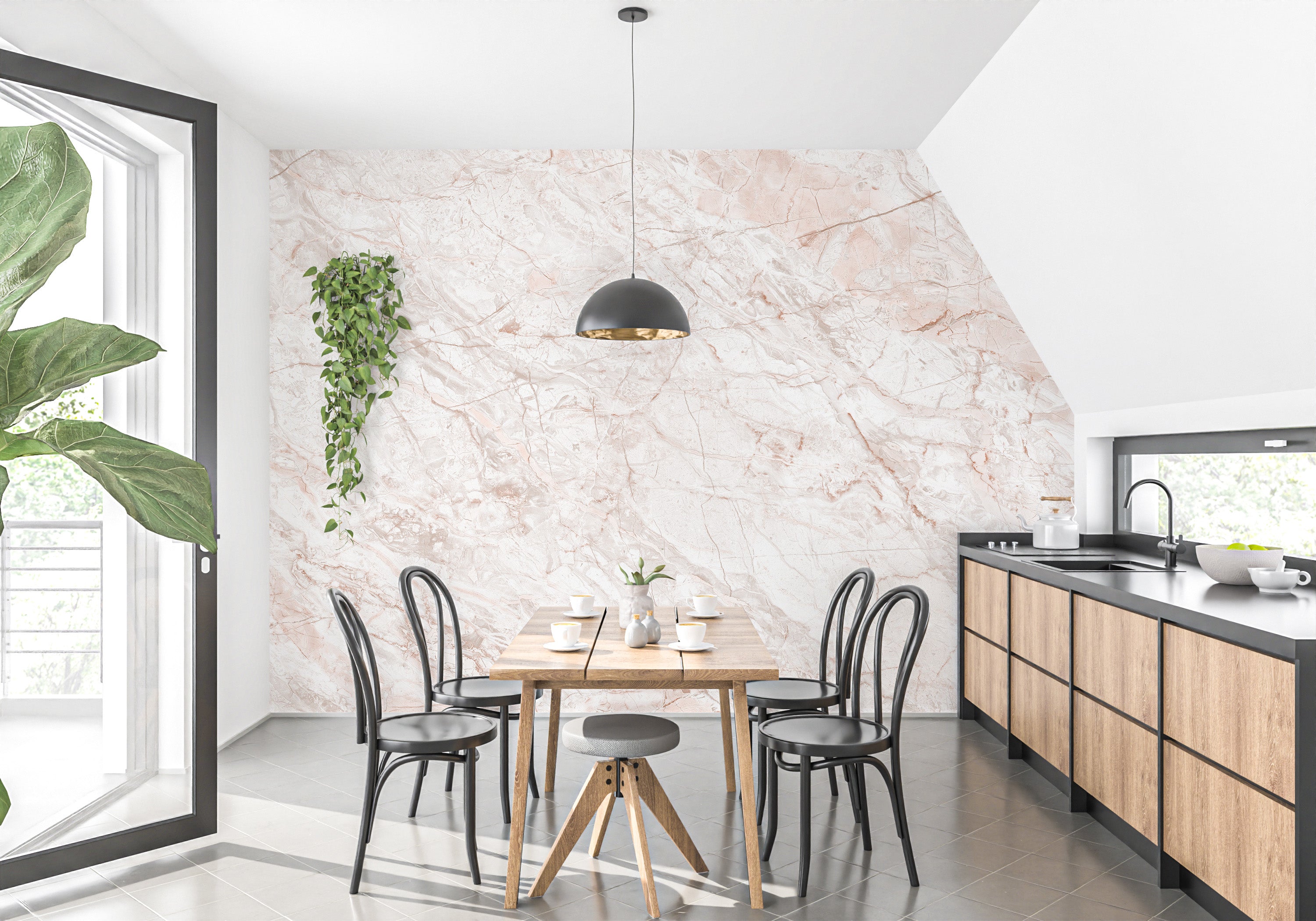 Peel and stick oyster pink marble wallpaper for easy decor