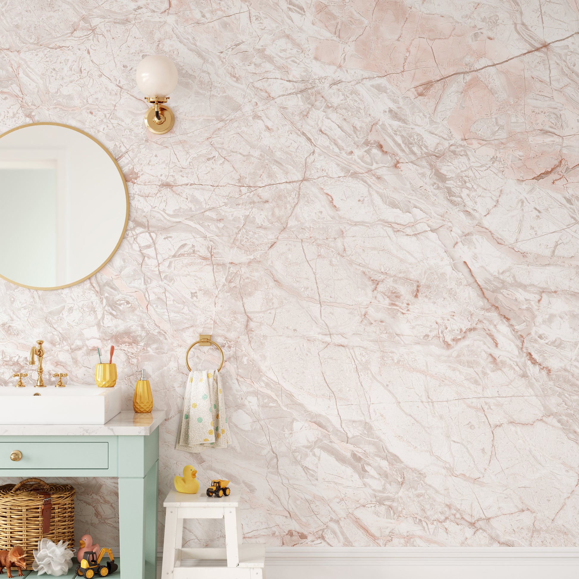 Oyster pink peel and stick marble wallpaper for chic walls