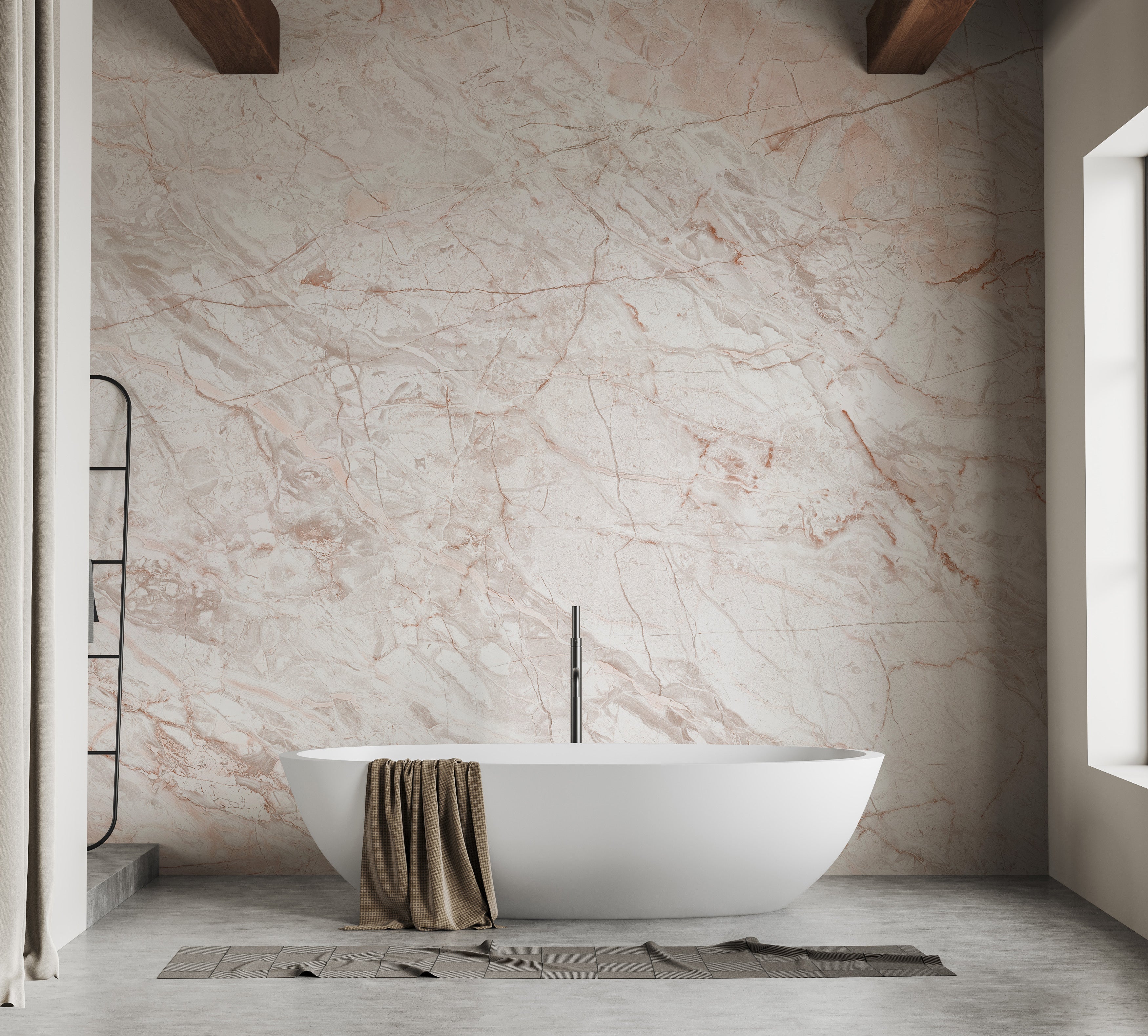 Easy-to-apply oyster pink marble wallpaper for interiors