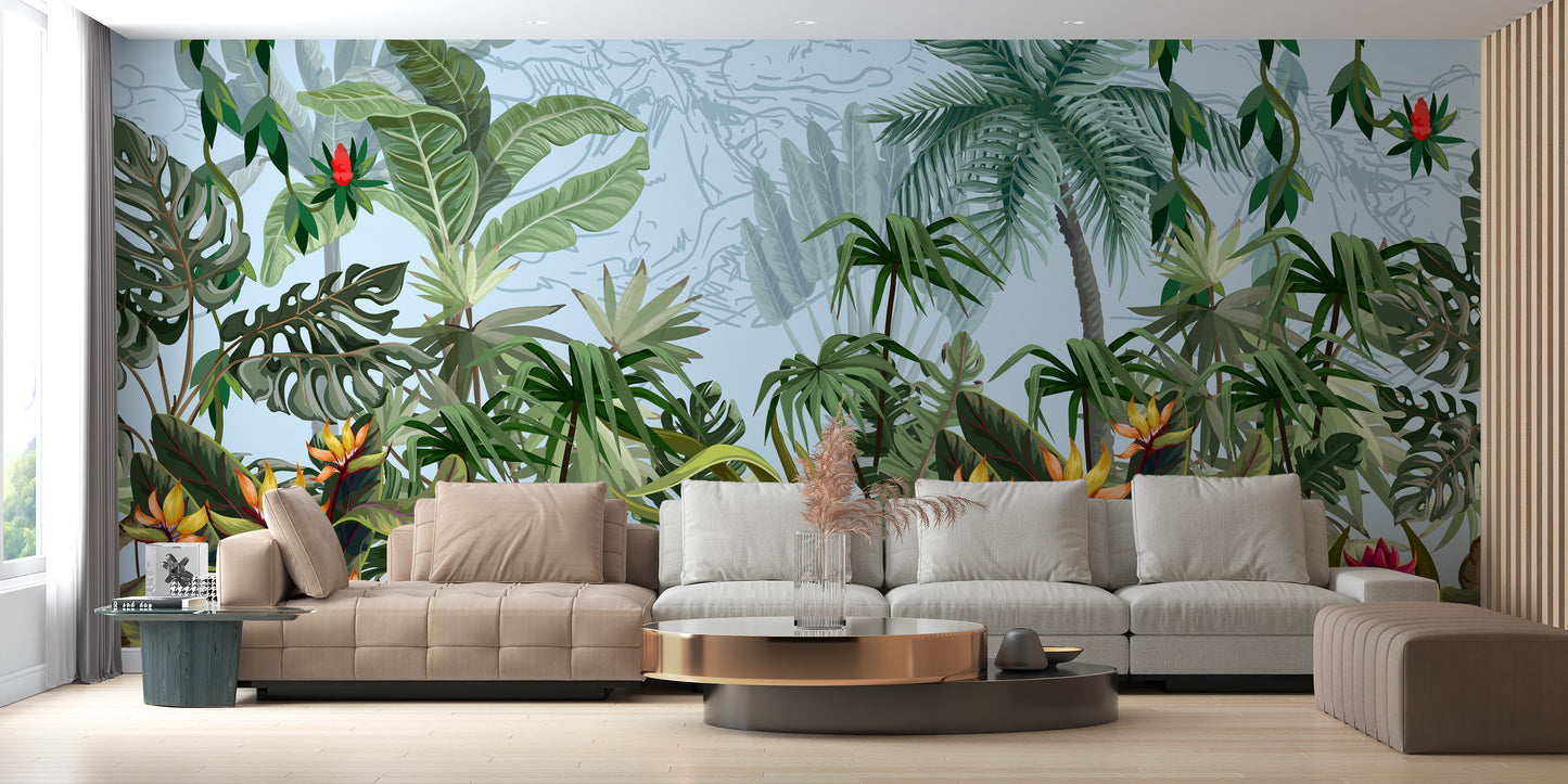 Green Wild Jungle Plants Peel and Stick Murals