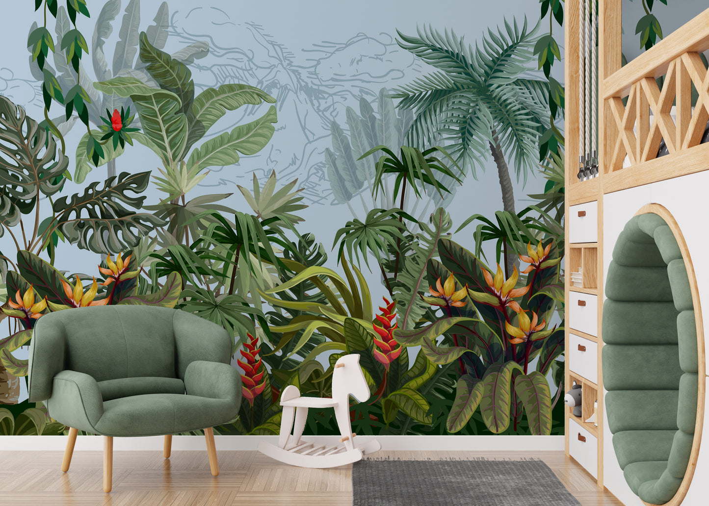 Green Wild Jungle Plants Peel and Stick Murals