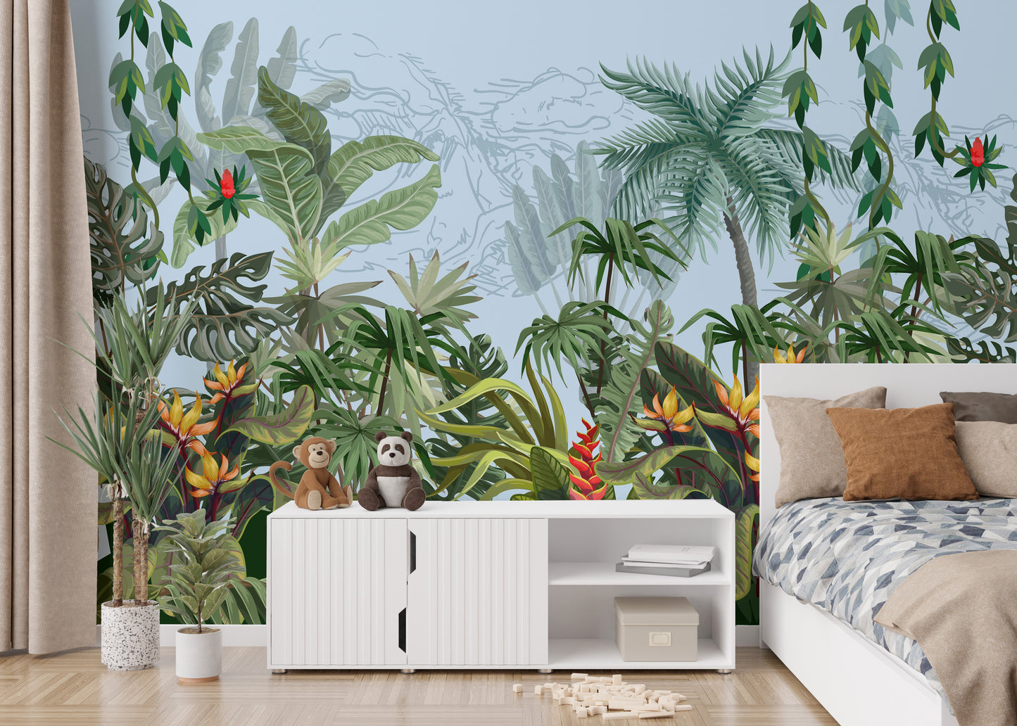 Green Wild Jungle Plants Peel and Stick Murals