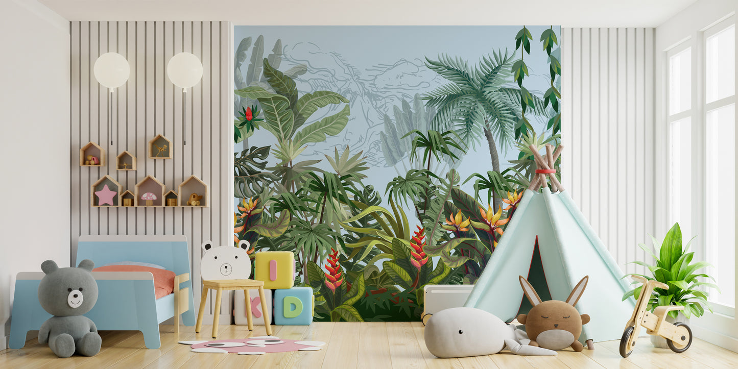 Green Wild Jungle Plants Peel and Stick Murals