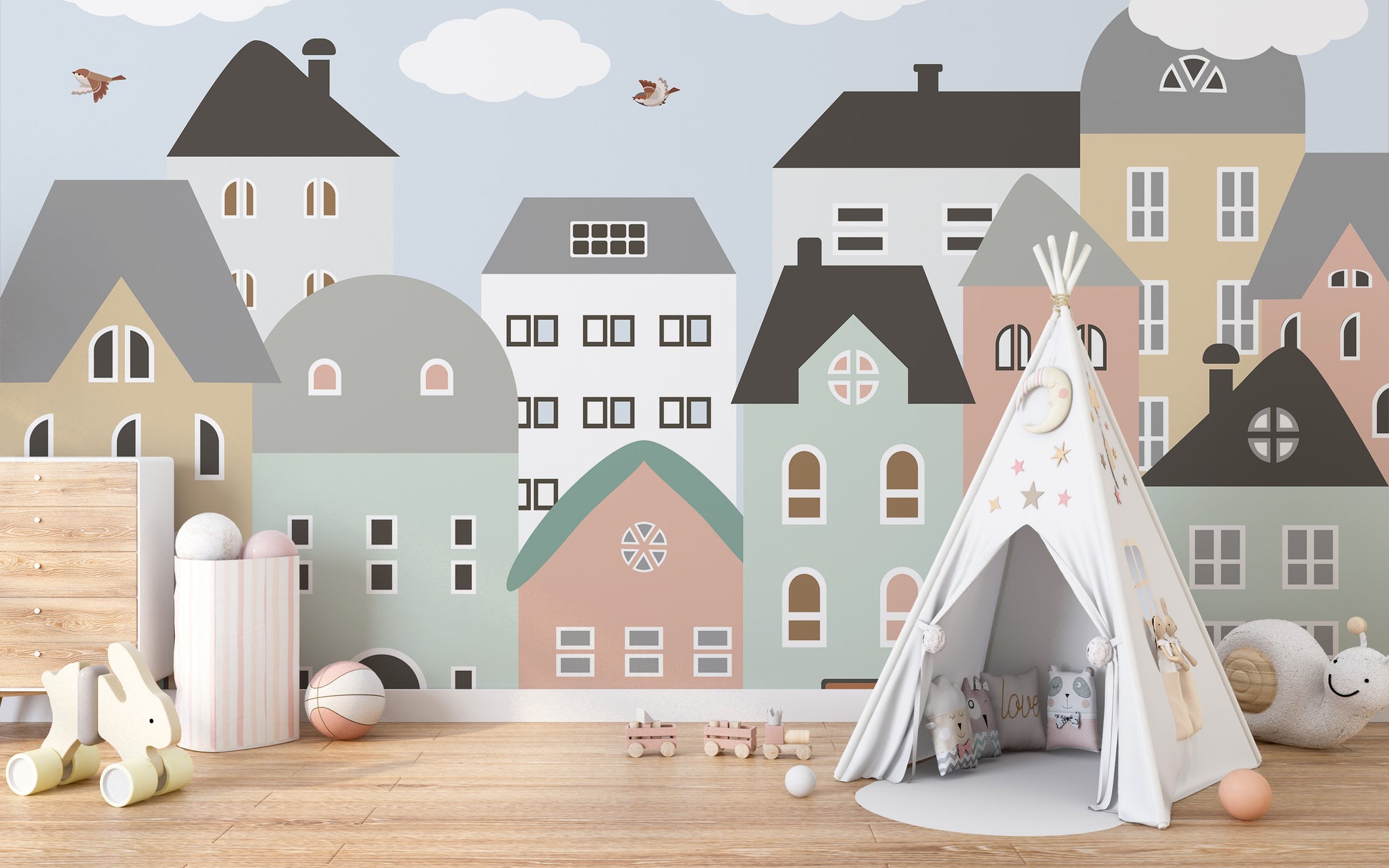 Colorful Houses Wallpaper for Kids Room