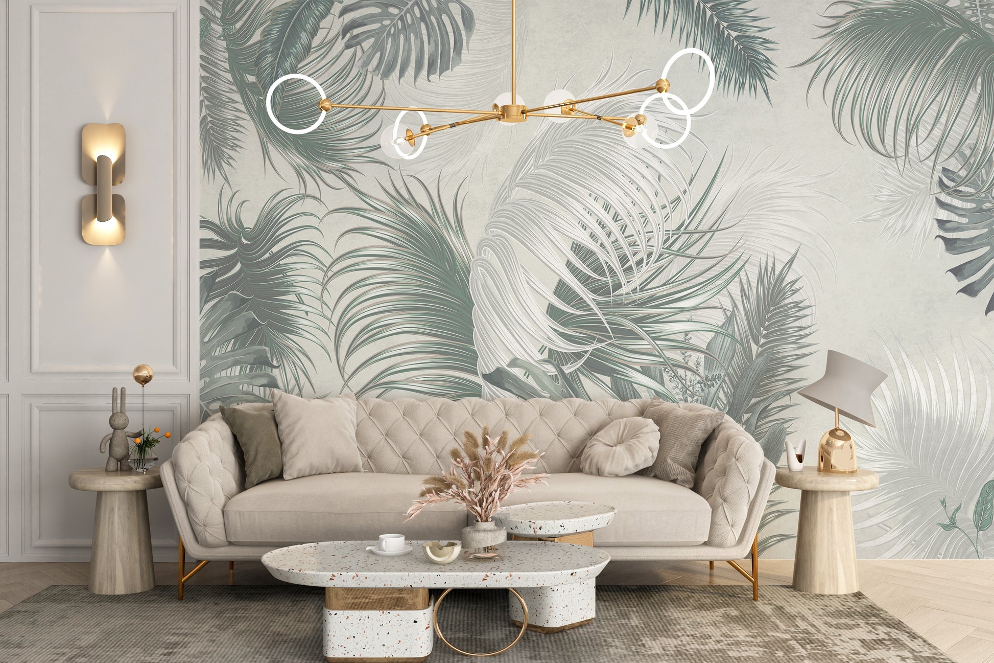 Gray large tropical palm leaves wallpaper mural for walls