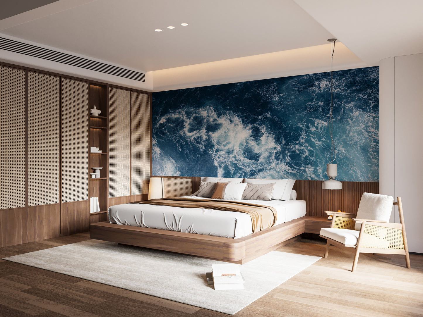 Stormy sea wallpaper mural featuring a glacier backdrop