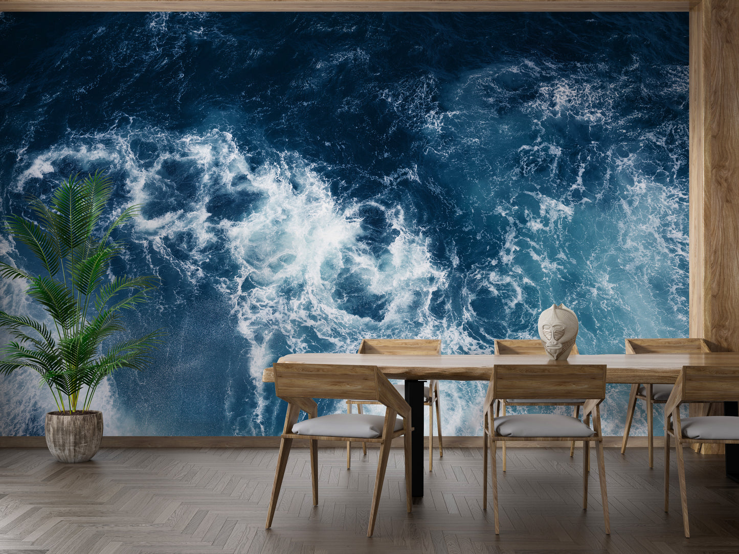 Elegant wallpaper mural with stormy sea and glacier scene