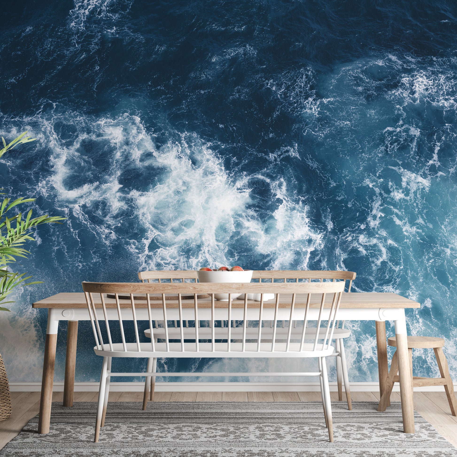 Nature-inspired mural with stormy sea and glacier elements