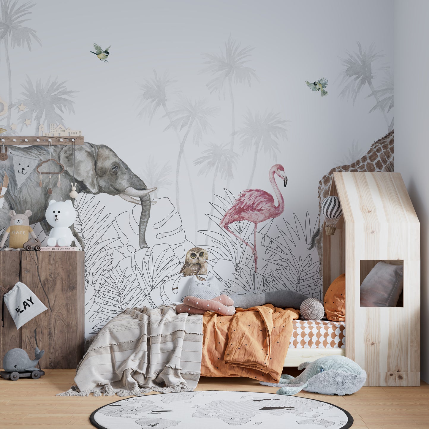 Safari animals wallpaper featuring jungle theme for children