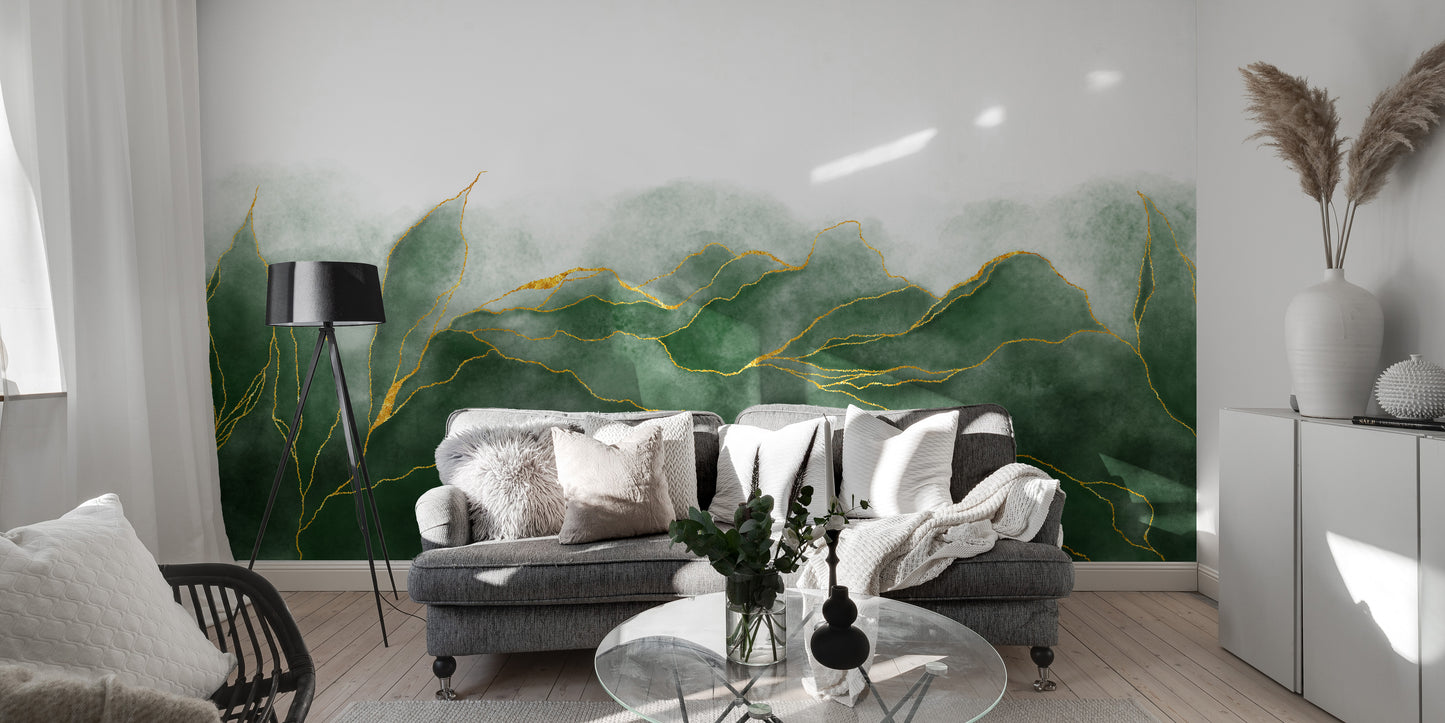 Marble textured wallpaper mural in vibrant green tones