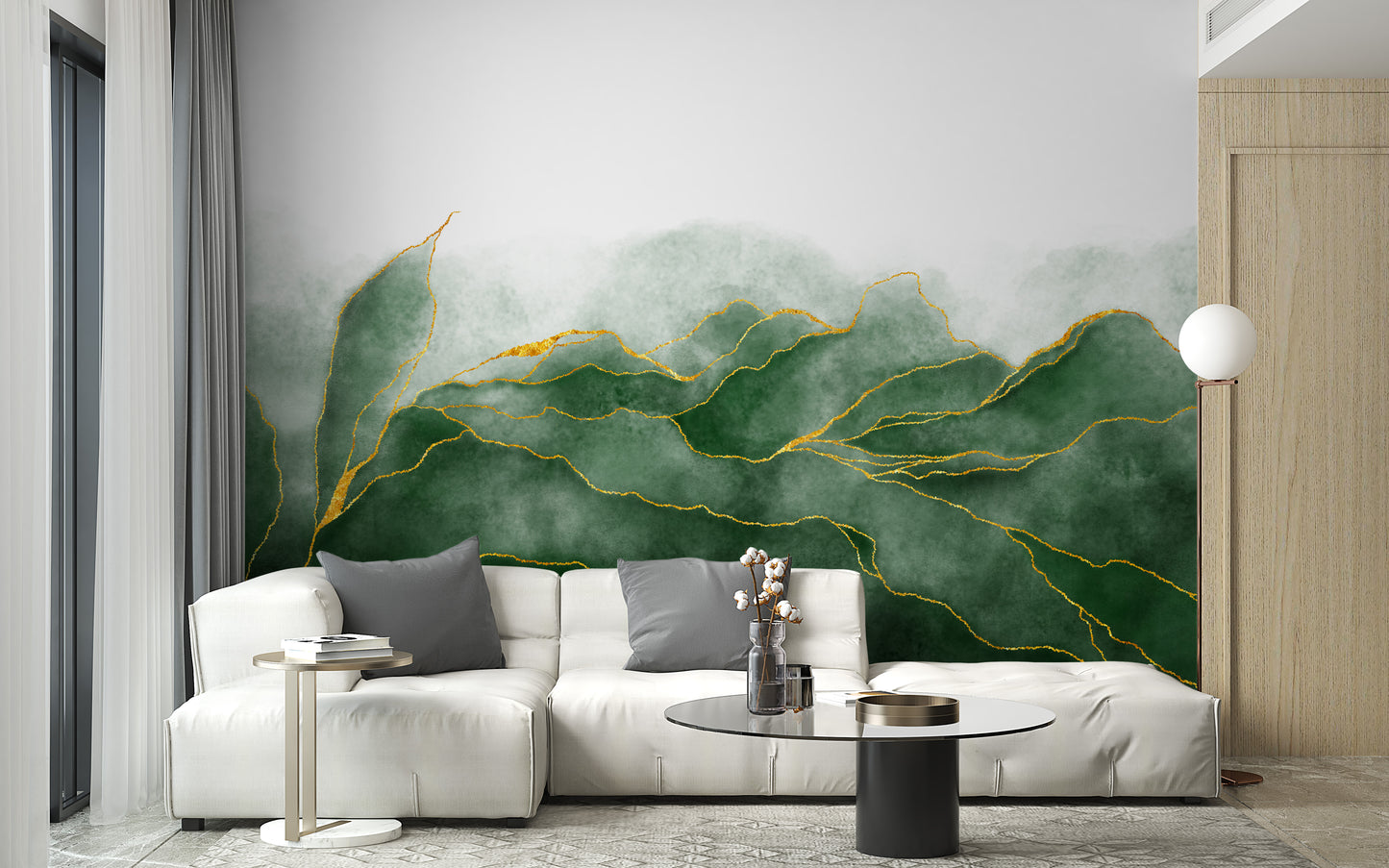 Artistic lush green marble texture mural for bold walls