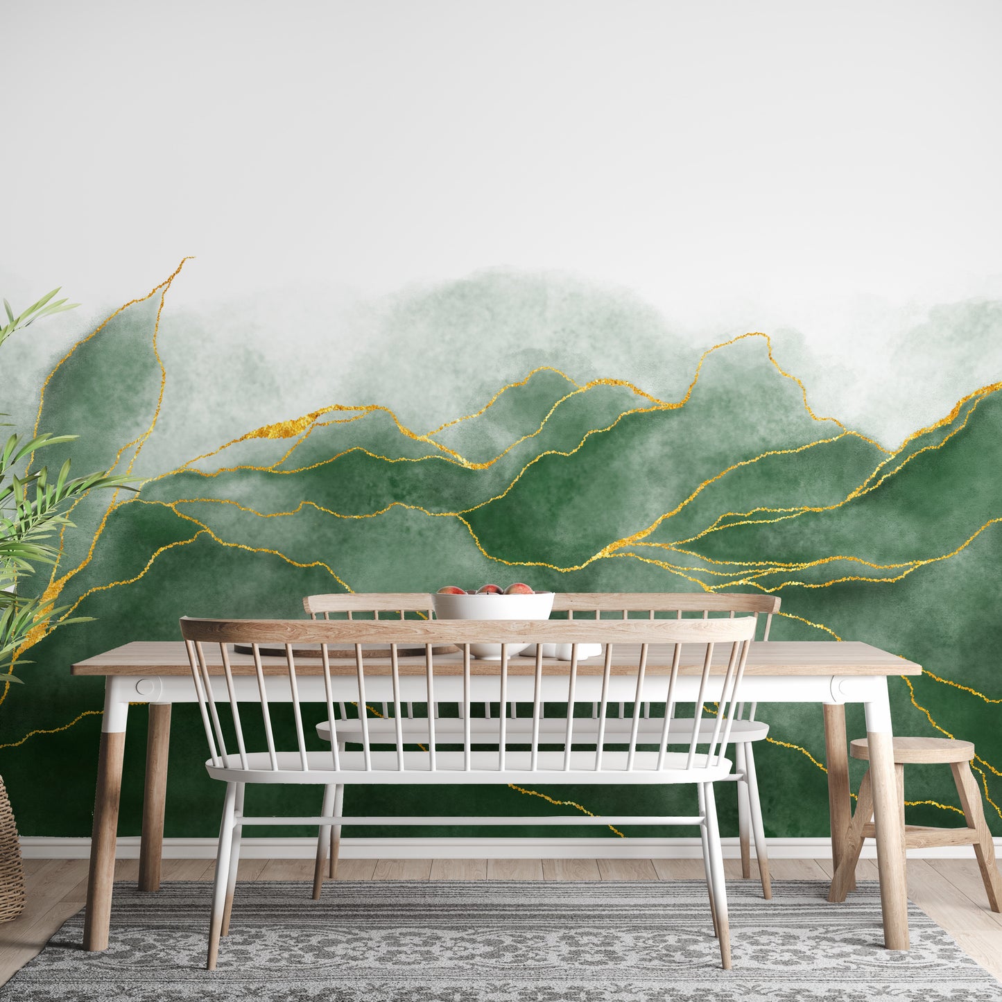 Lush green marble wall mural for stylish home decor