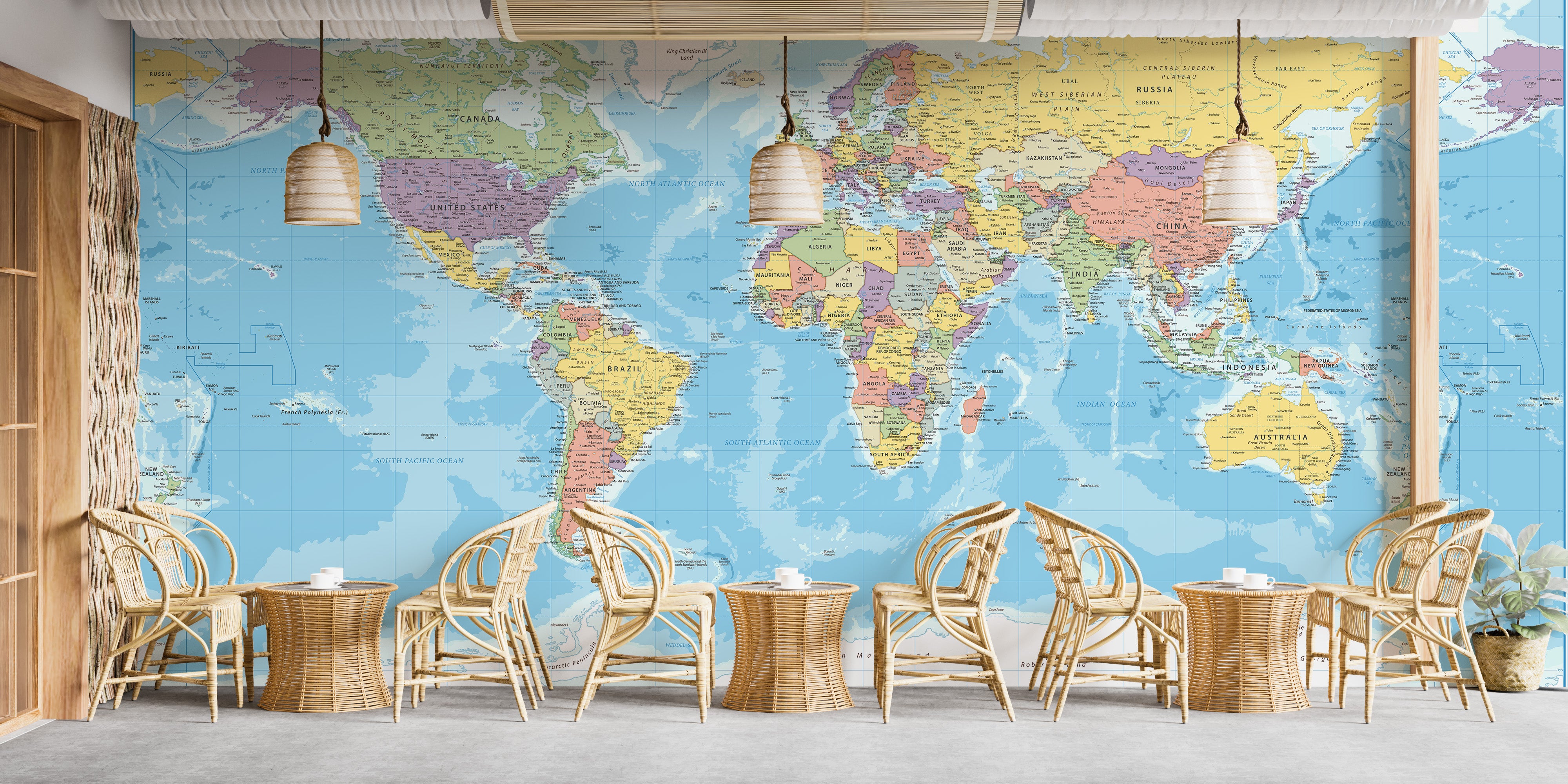 Artistic world map wallpaper featuring globe explorer theme