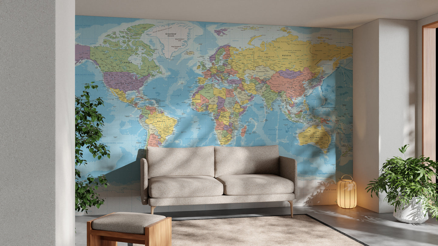 Stylish globe explorer map wallpaper for adventurous spaces