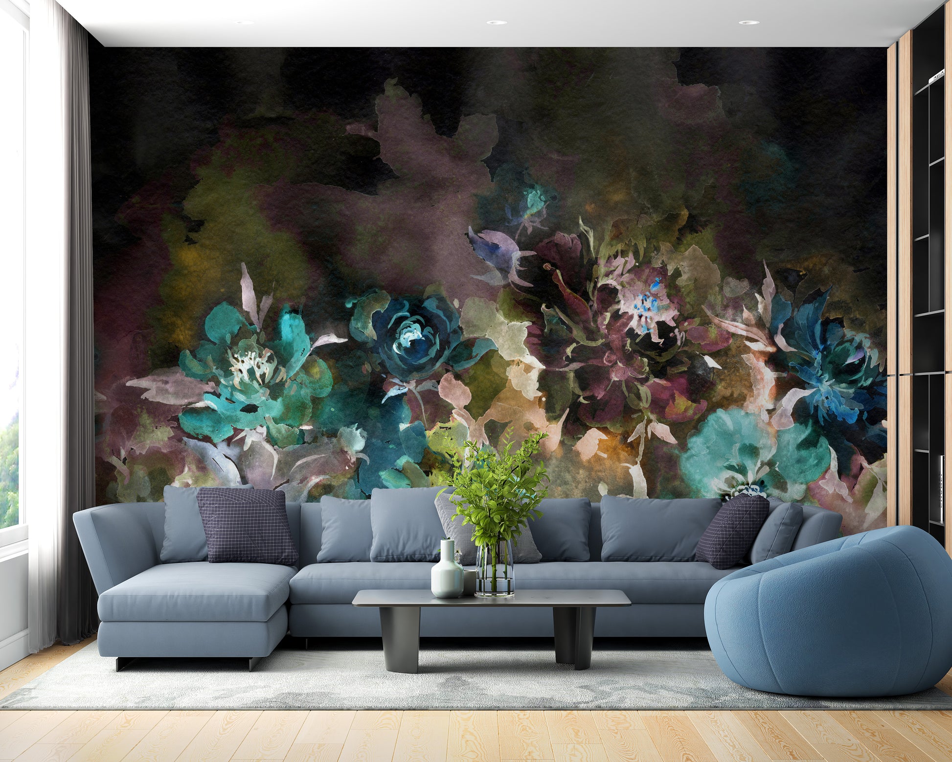 Stunning peony wallpaper mural in artistic watercolour.
