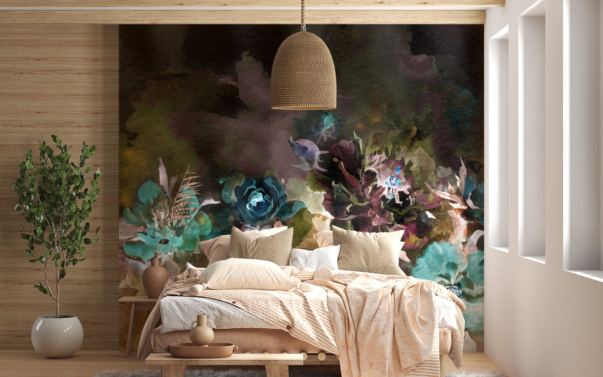 Watercolour peony mural for graceful and serene interiors.
