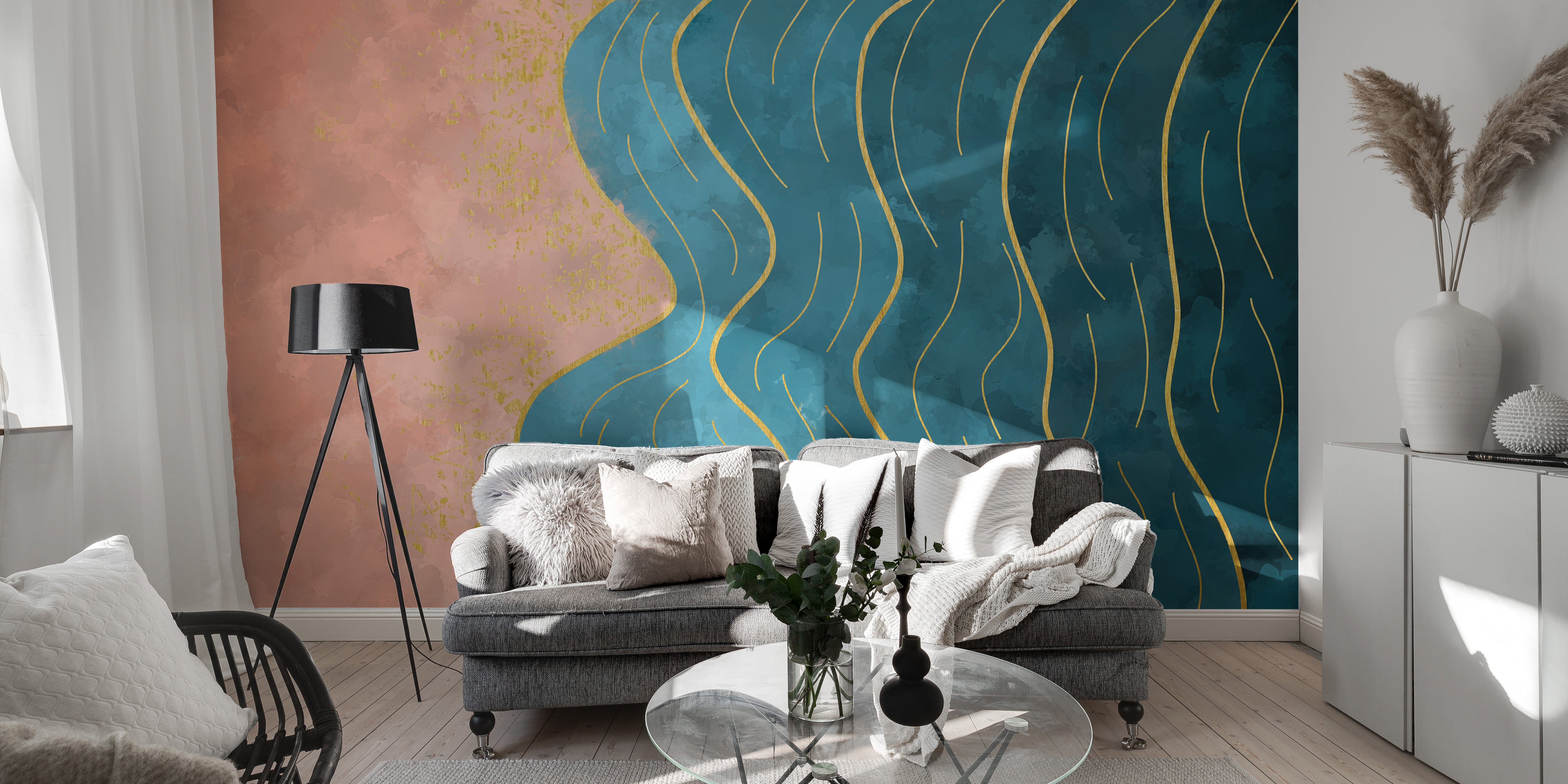 Elegant watercolor wave mural for contemporary spaces.
