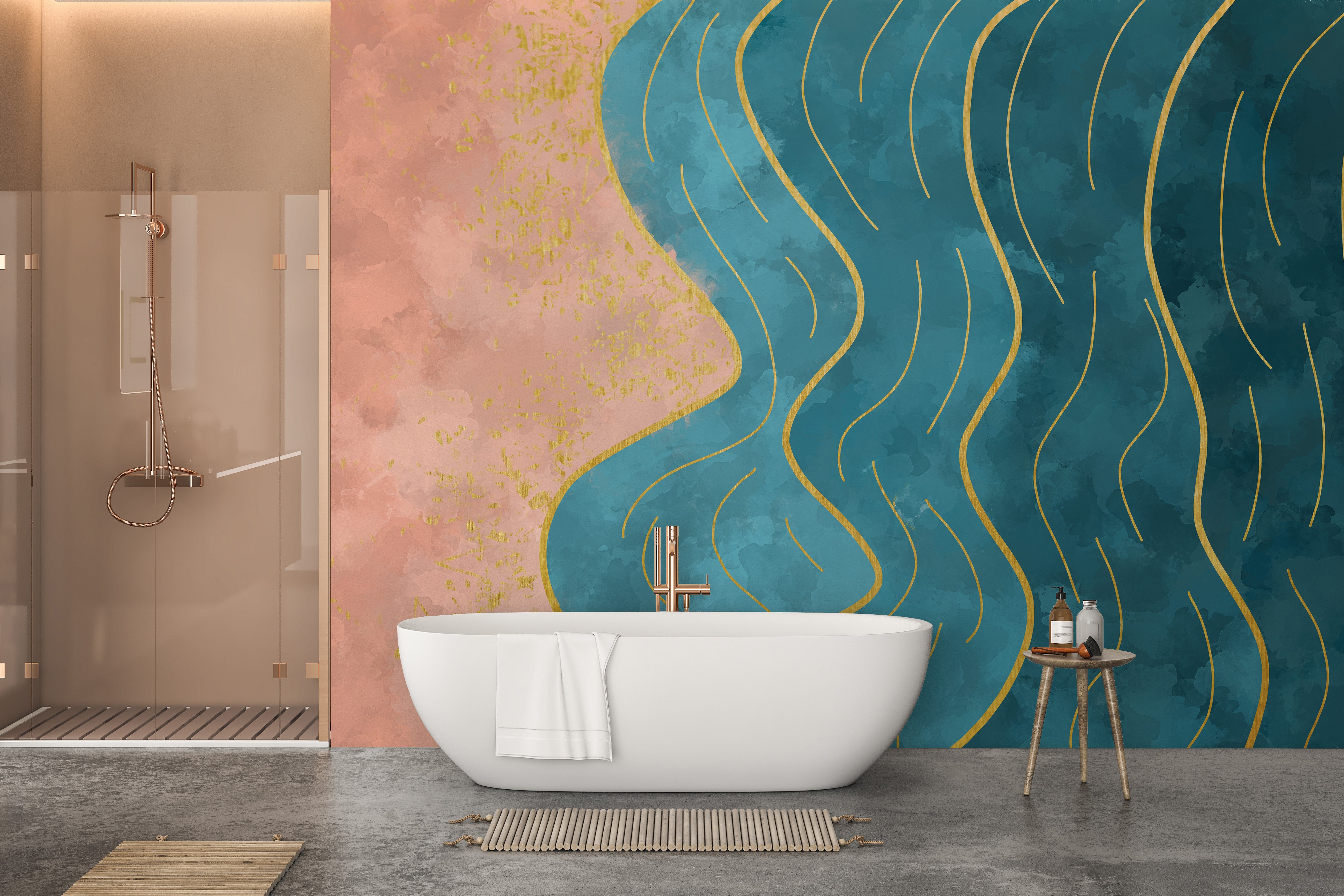 Soft watercolor wave design mural for modern walls.
