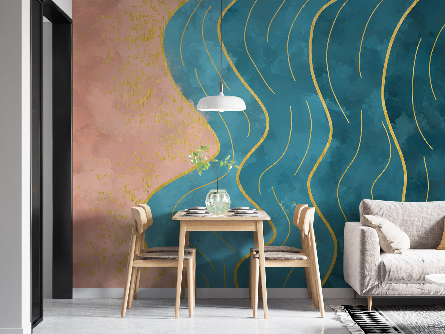 Abstract wave-inspired watercolor mural for wall art.



