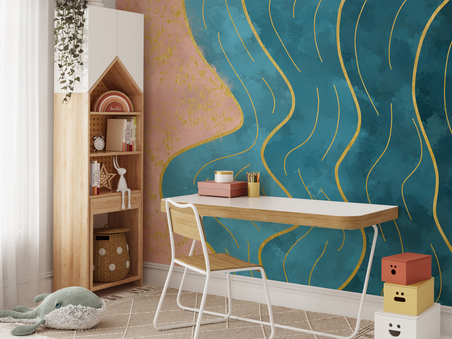 Fluid wave wallpaper with artistic watercolor patterns.
