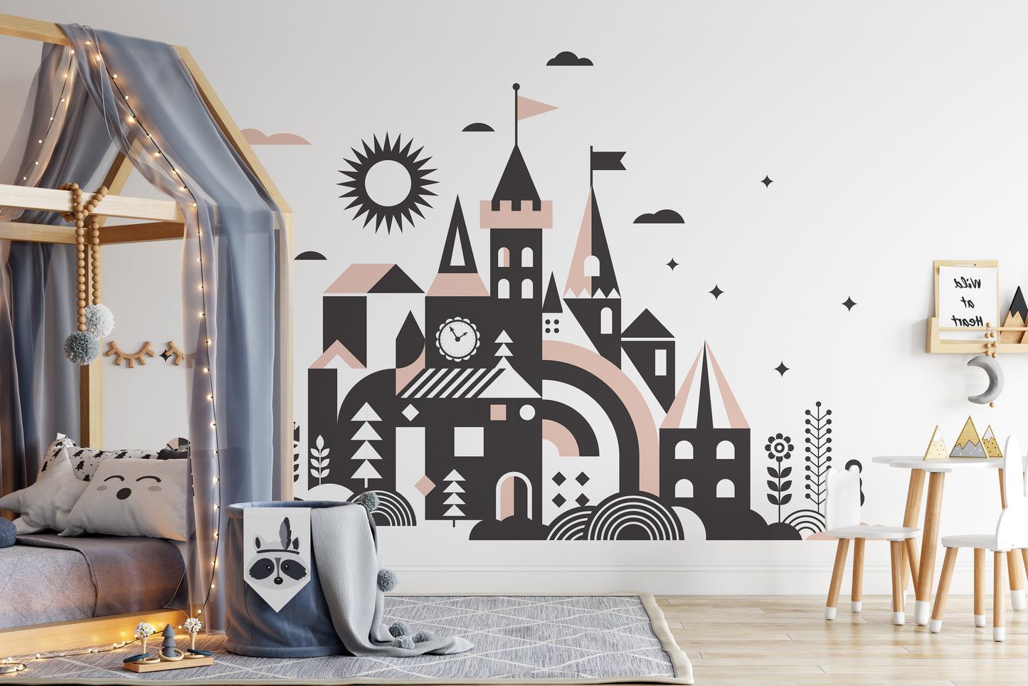 Enchanting fairy tale mural with a classic kingdom design.
