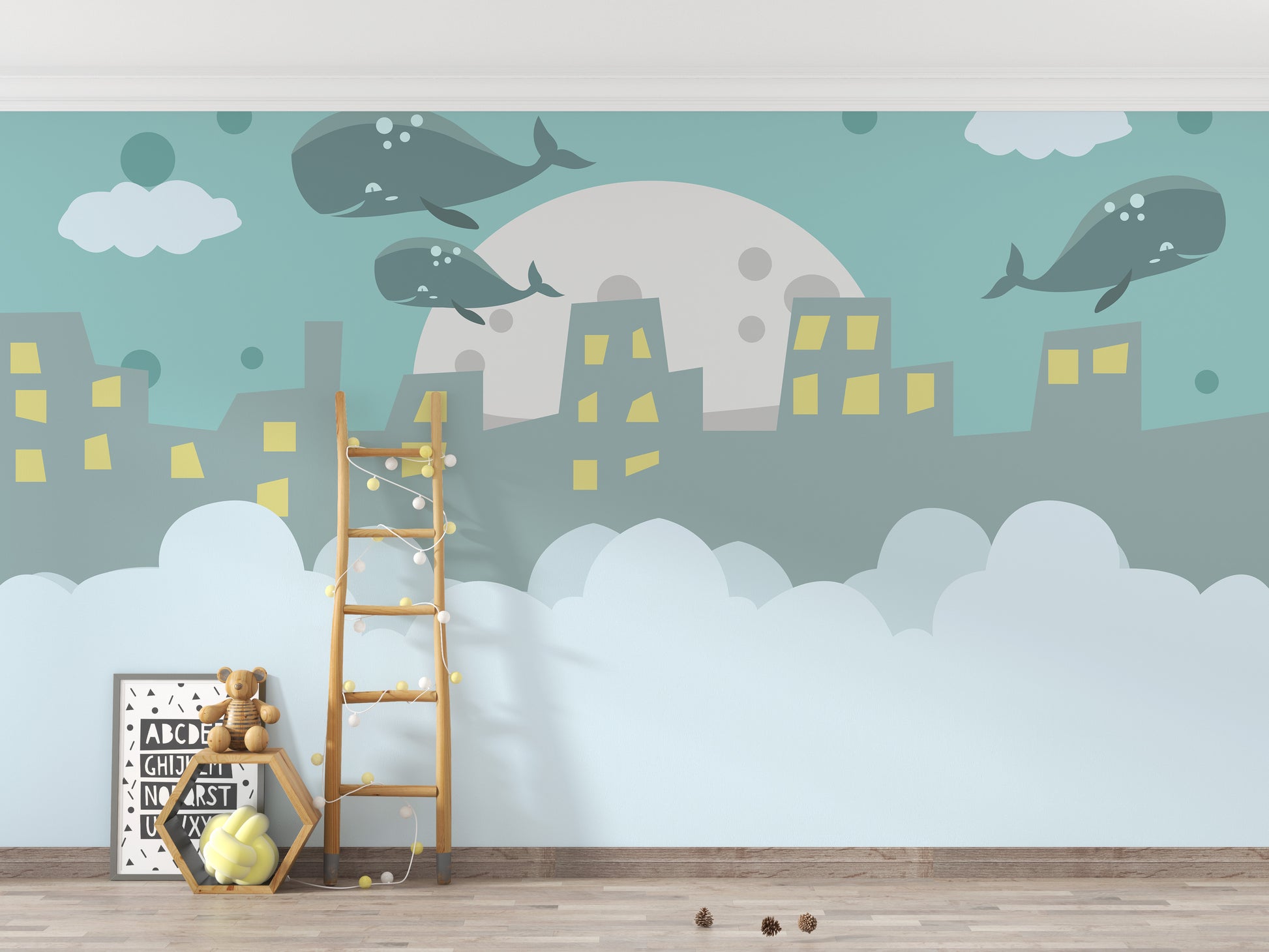 Serene aerial journey mural for walls with a majestic theme.