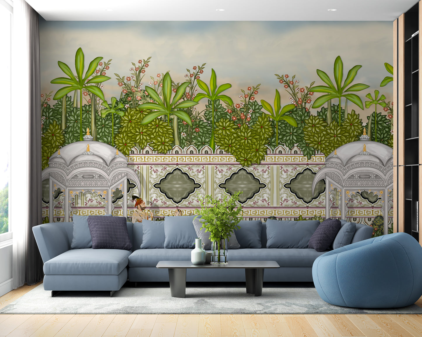 Paradise mural with artistic oil paint design for walls.
