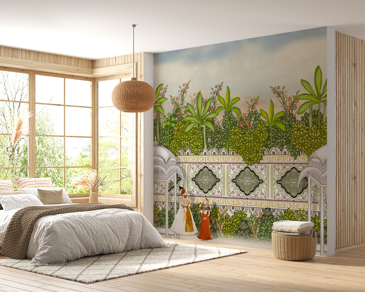 Vibrant oil-painted paradise scene for artistic wall decor.
