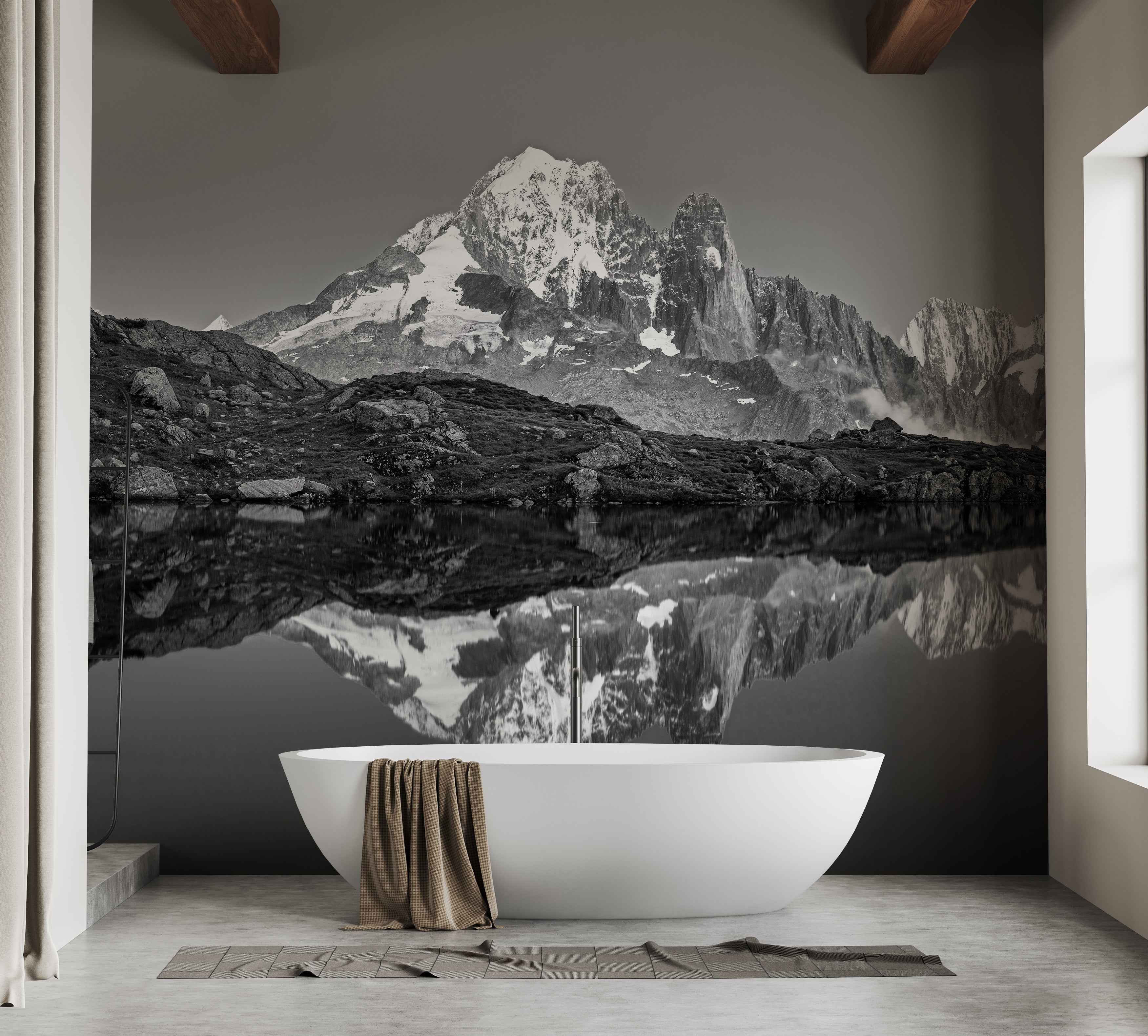 Misty mountain mural evoking tranquility and natural beauty.