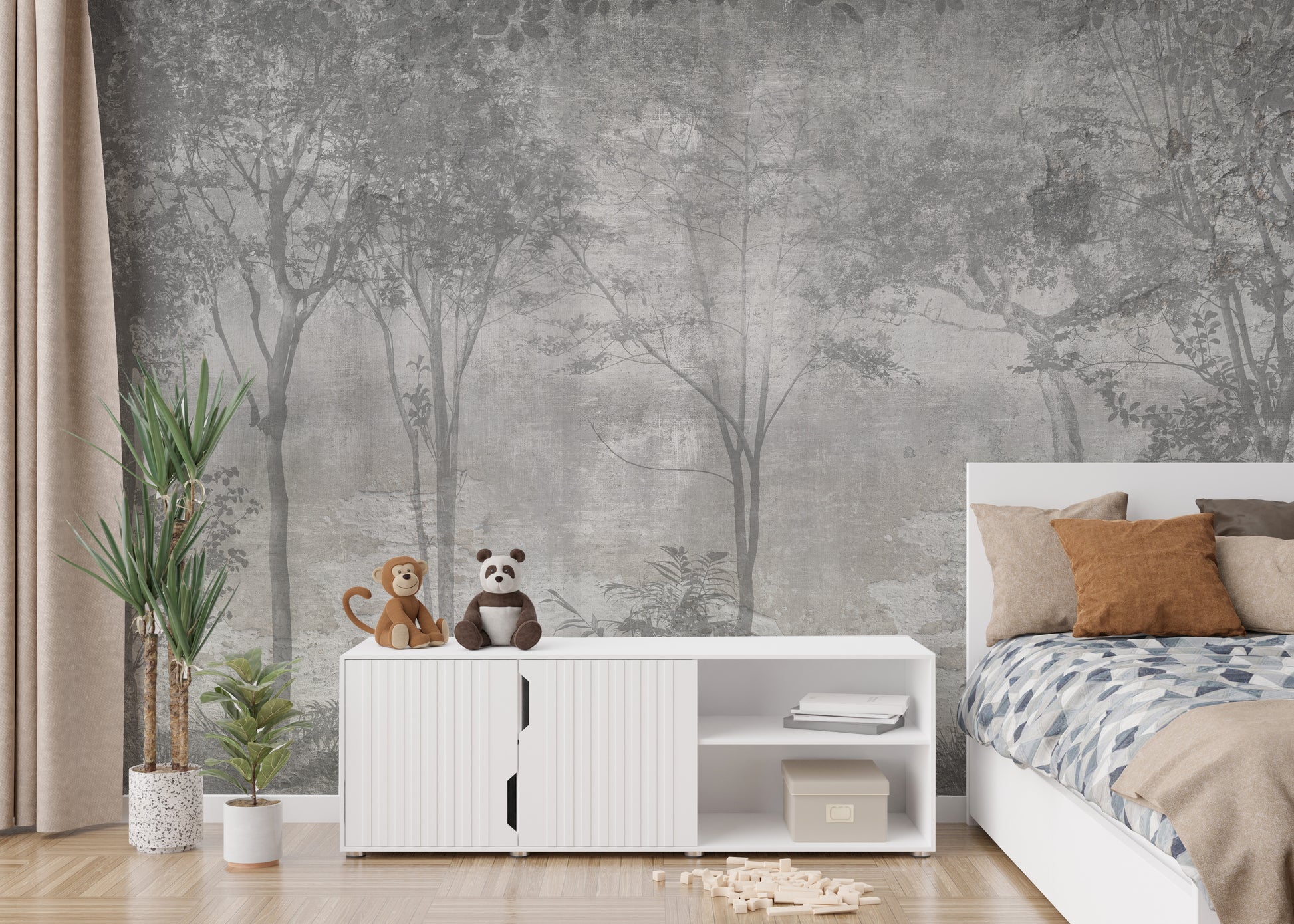 Mystical forest haven mural for serene and magical walls.
