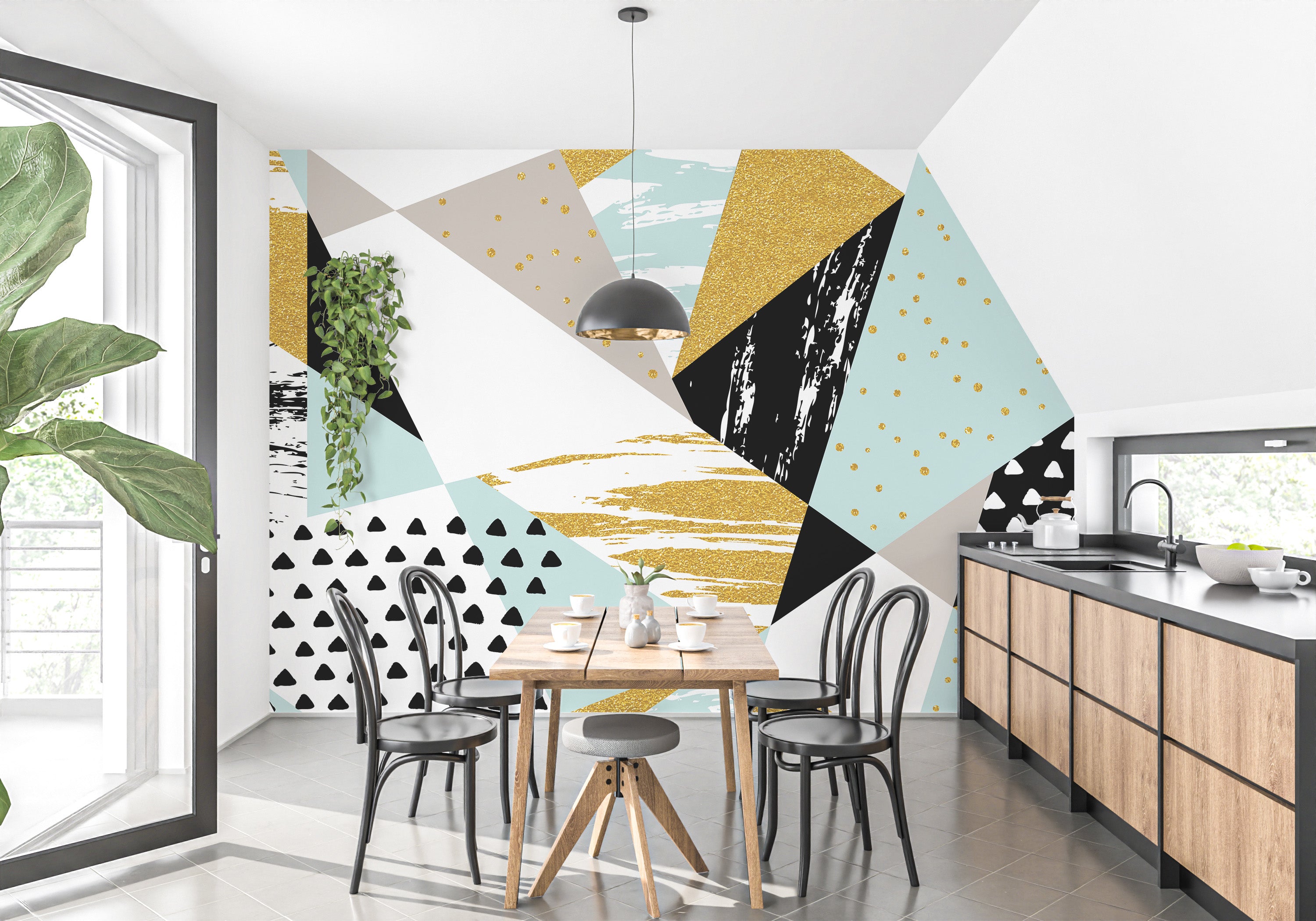 Artistic triangle infusion wall mural for striking interiors.