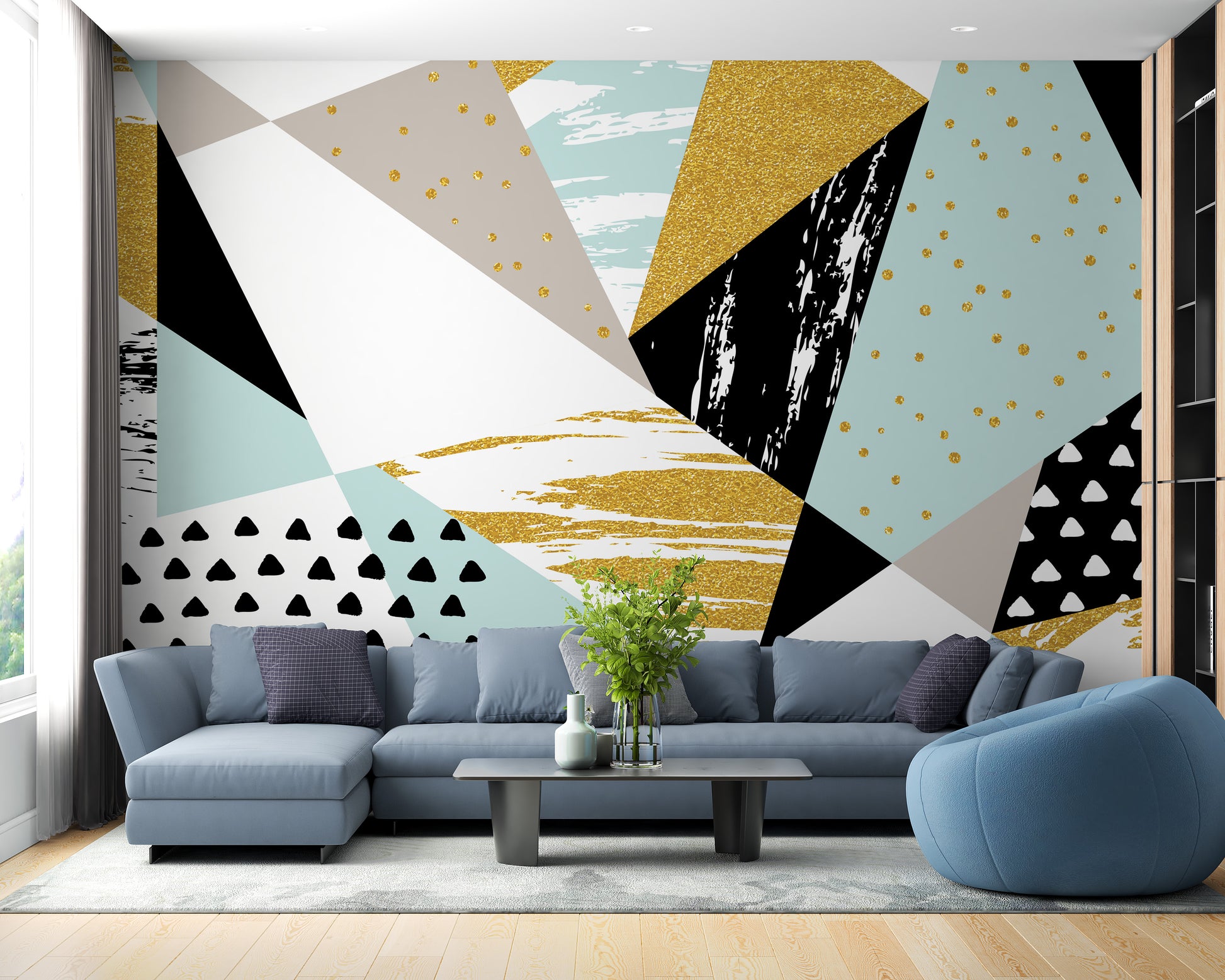 Triangle infusion mural featuring abstract, eye-catching art.
