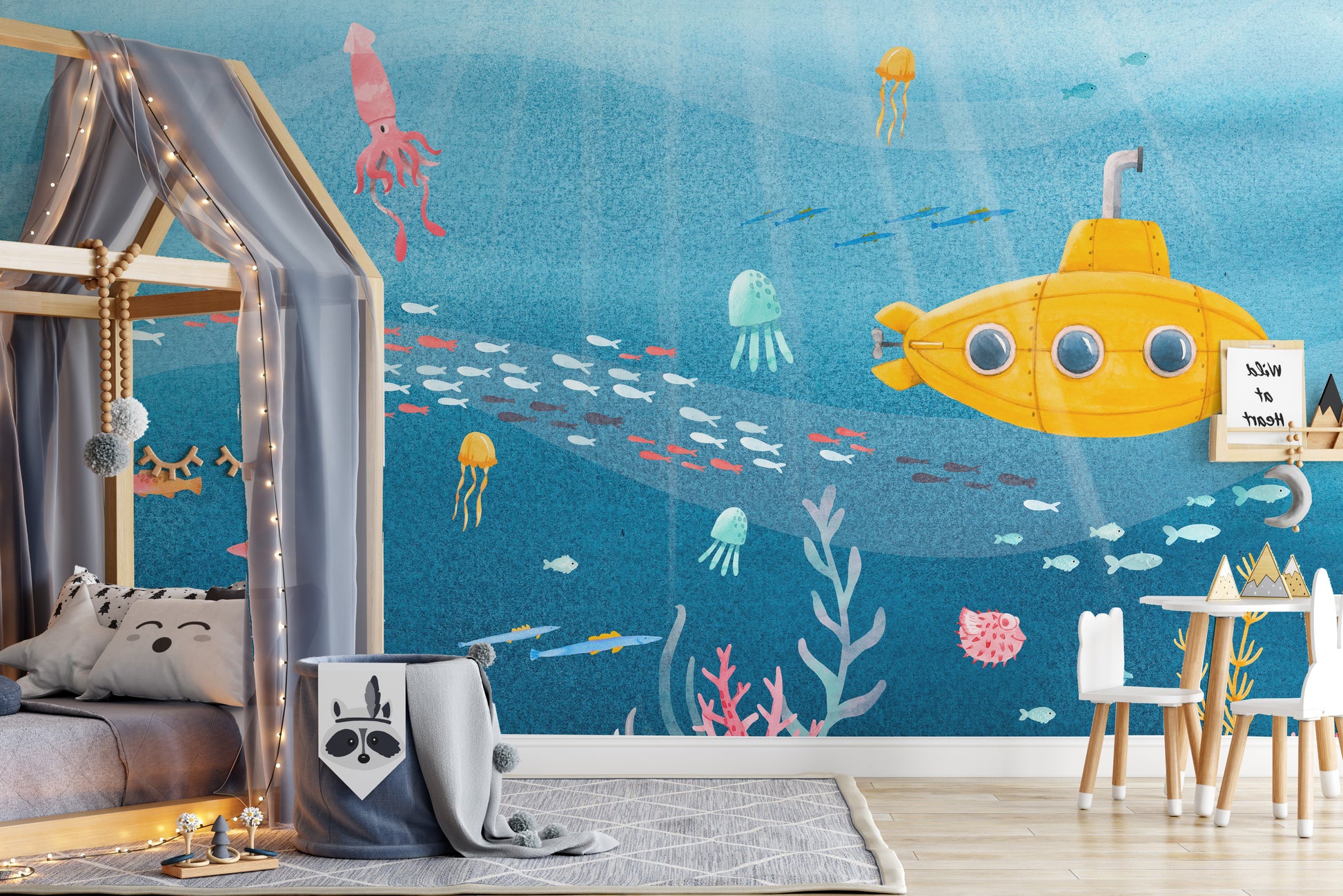 Ocean-inspired sea life mural creating a serene marine scene.
