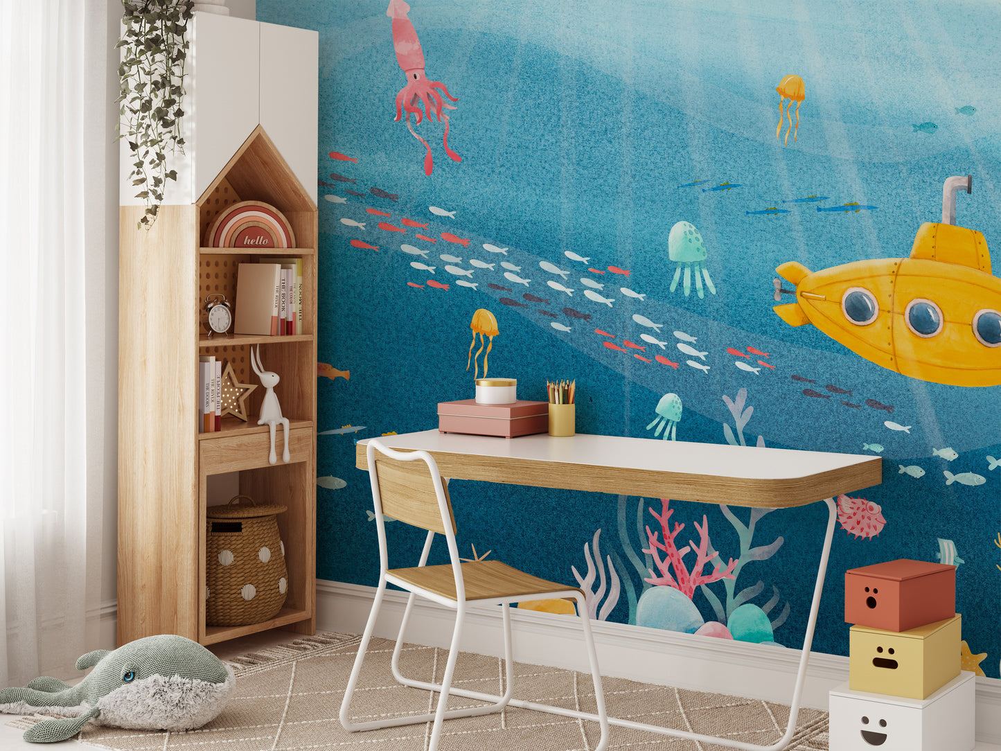 Marine-themed sea life mural for tranquil underwater vibes.
