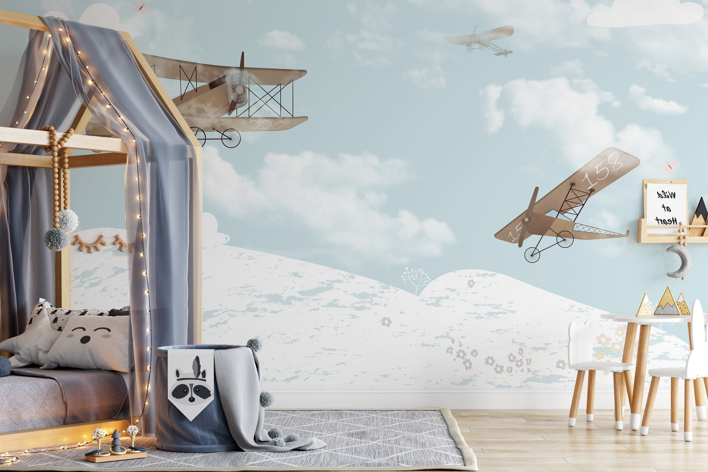 Sky adventures wallpaper mural inspiring kids' imaginations.
