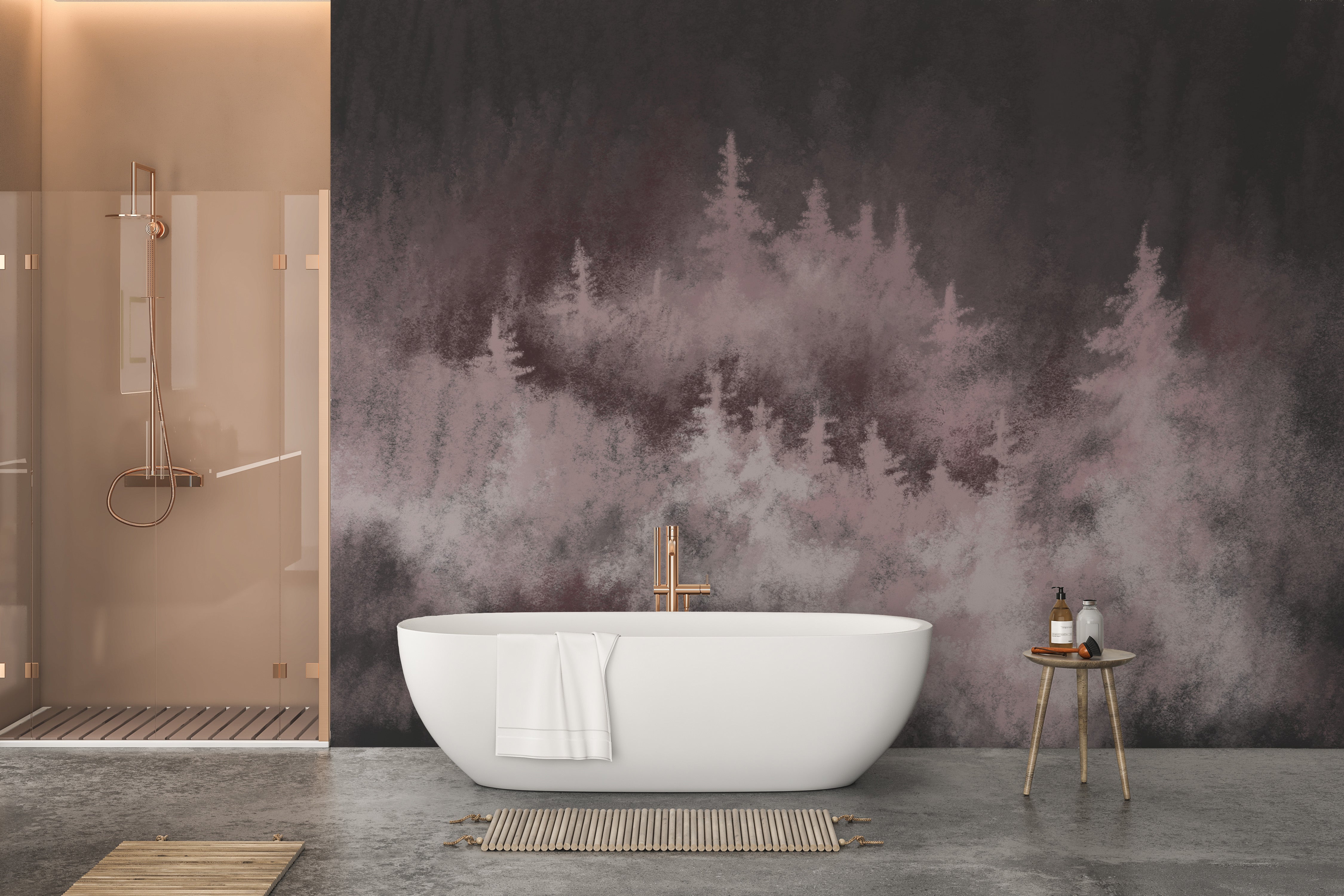 Romantic rose woodland mural creating a tranquil ambiance.
