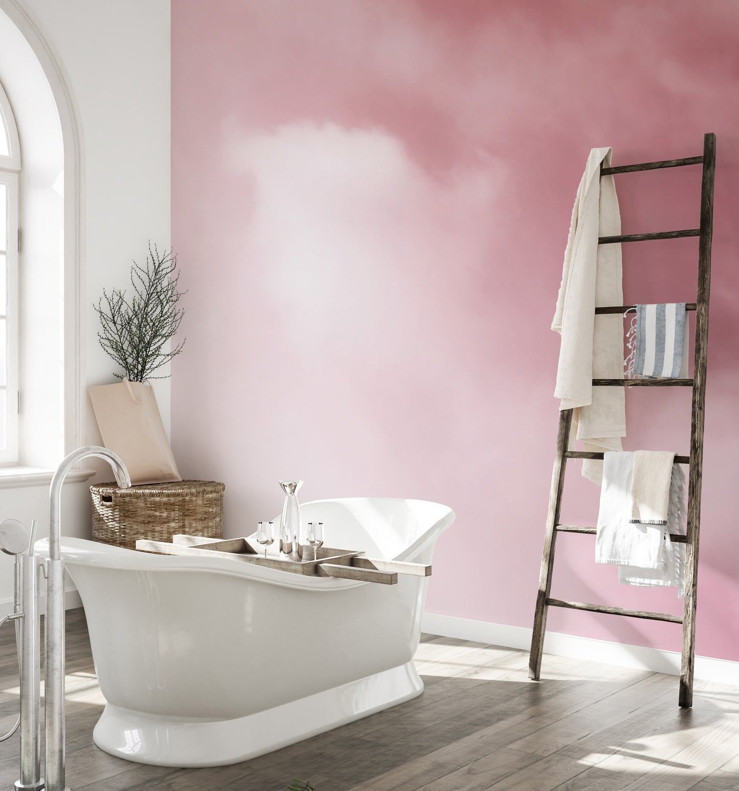 Soft pink cloud mural for tranquil and cozy bedrooms.
