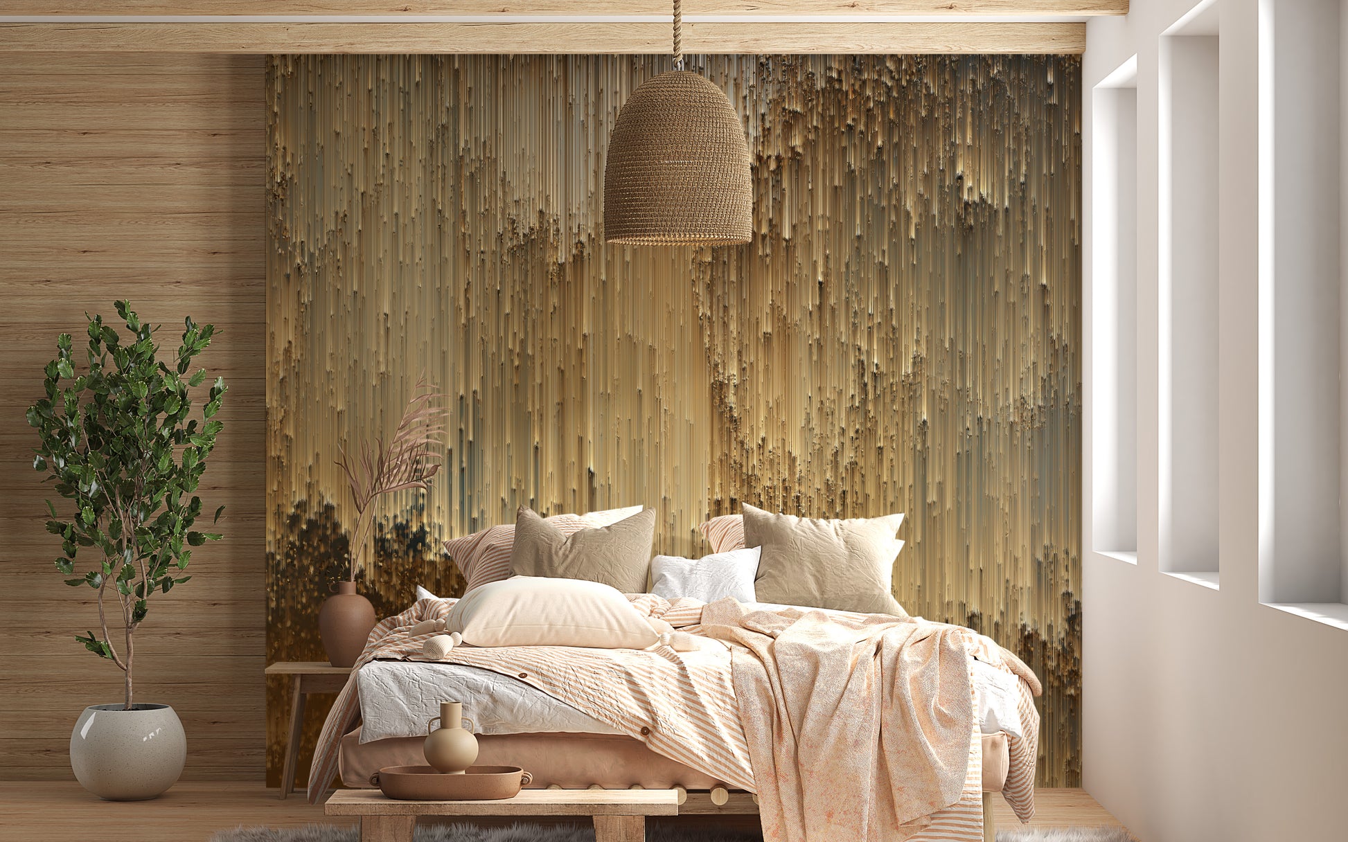 Chic golden pixel bliss mural for upscale wall transformations.



