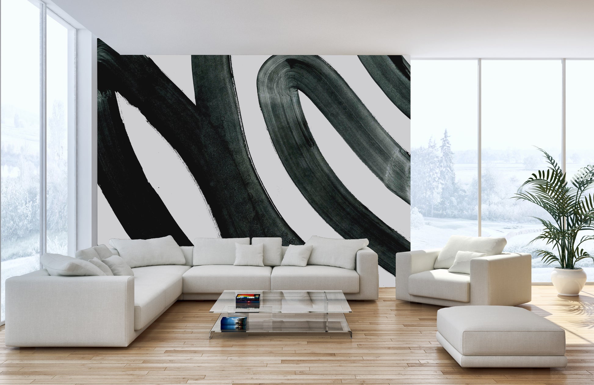 Flowing black ink fusion mural for bold and elegant spaces.
