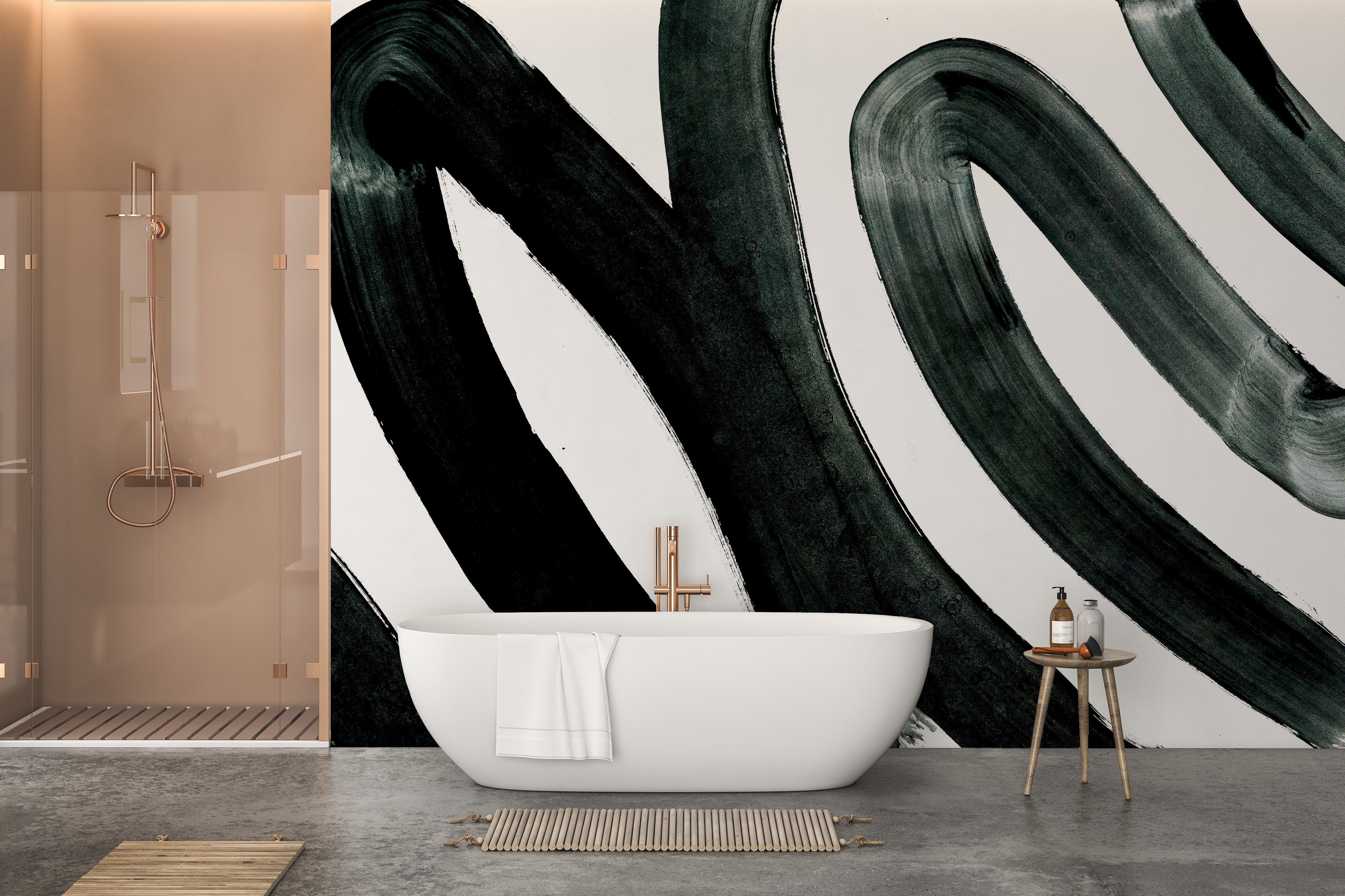 Sophisticated black ink fusion mural for stylish interiors.
