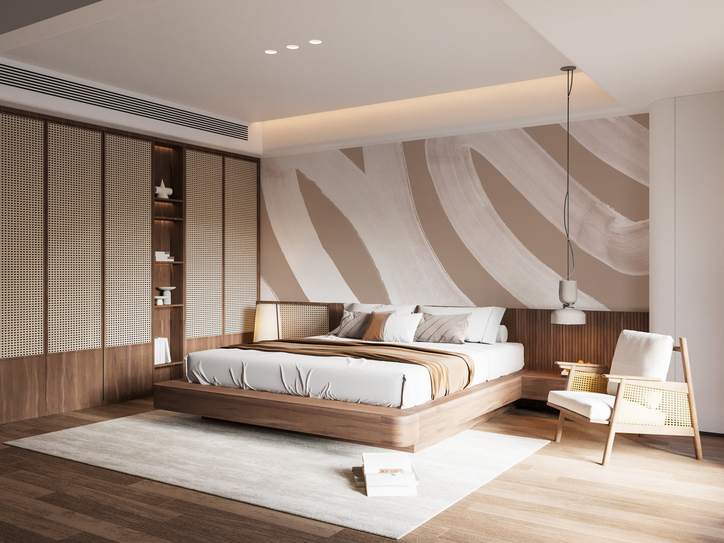 Elegant abstract white waves mural for serene wall decor.
