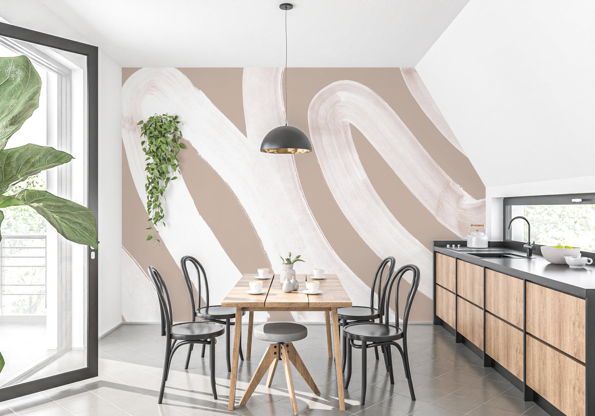 Minimalist white wave mural with an abstract artistic flair.
