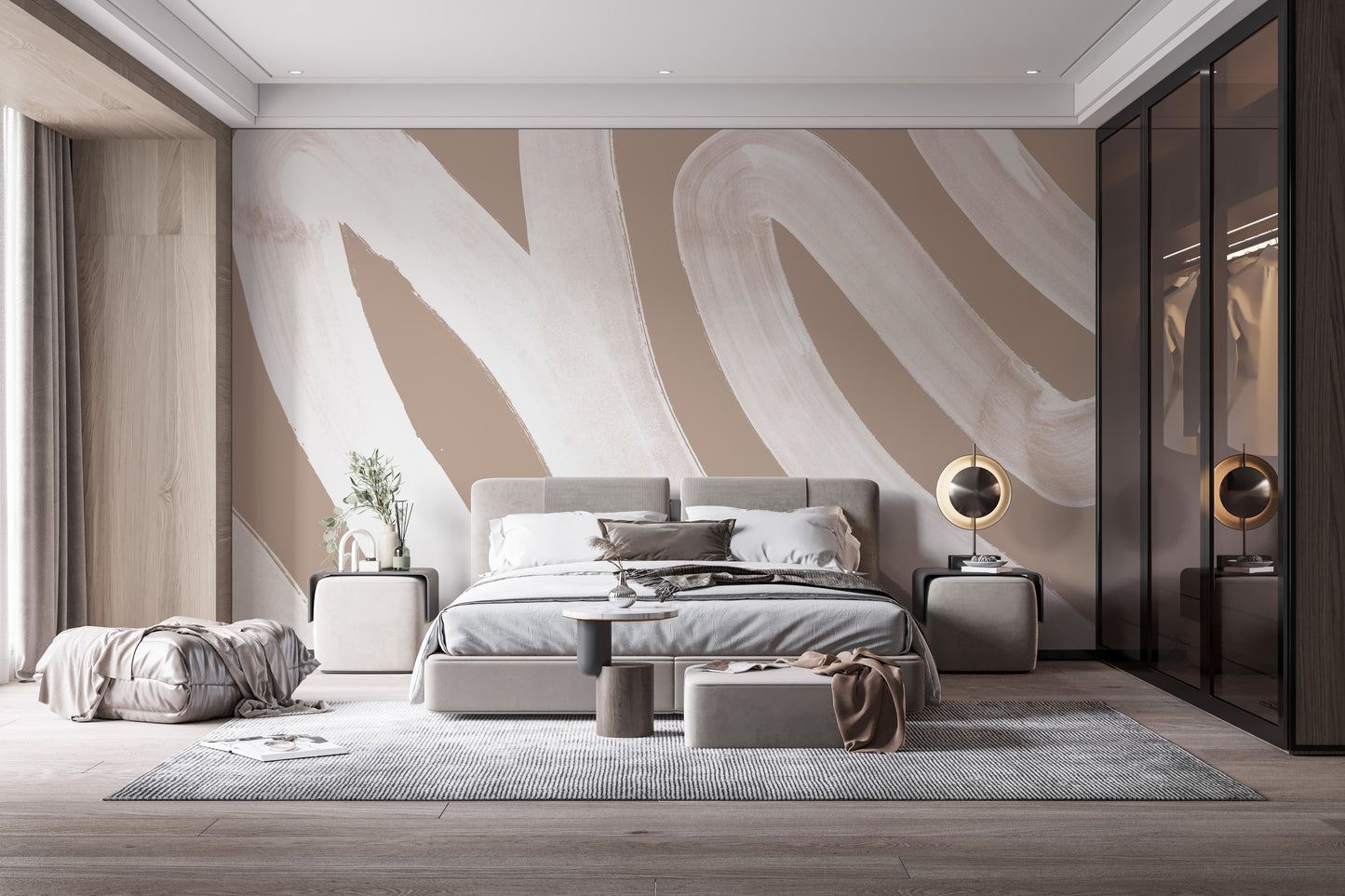 Abstract white waves wallpaper adding elegance to spaces.
